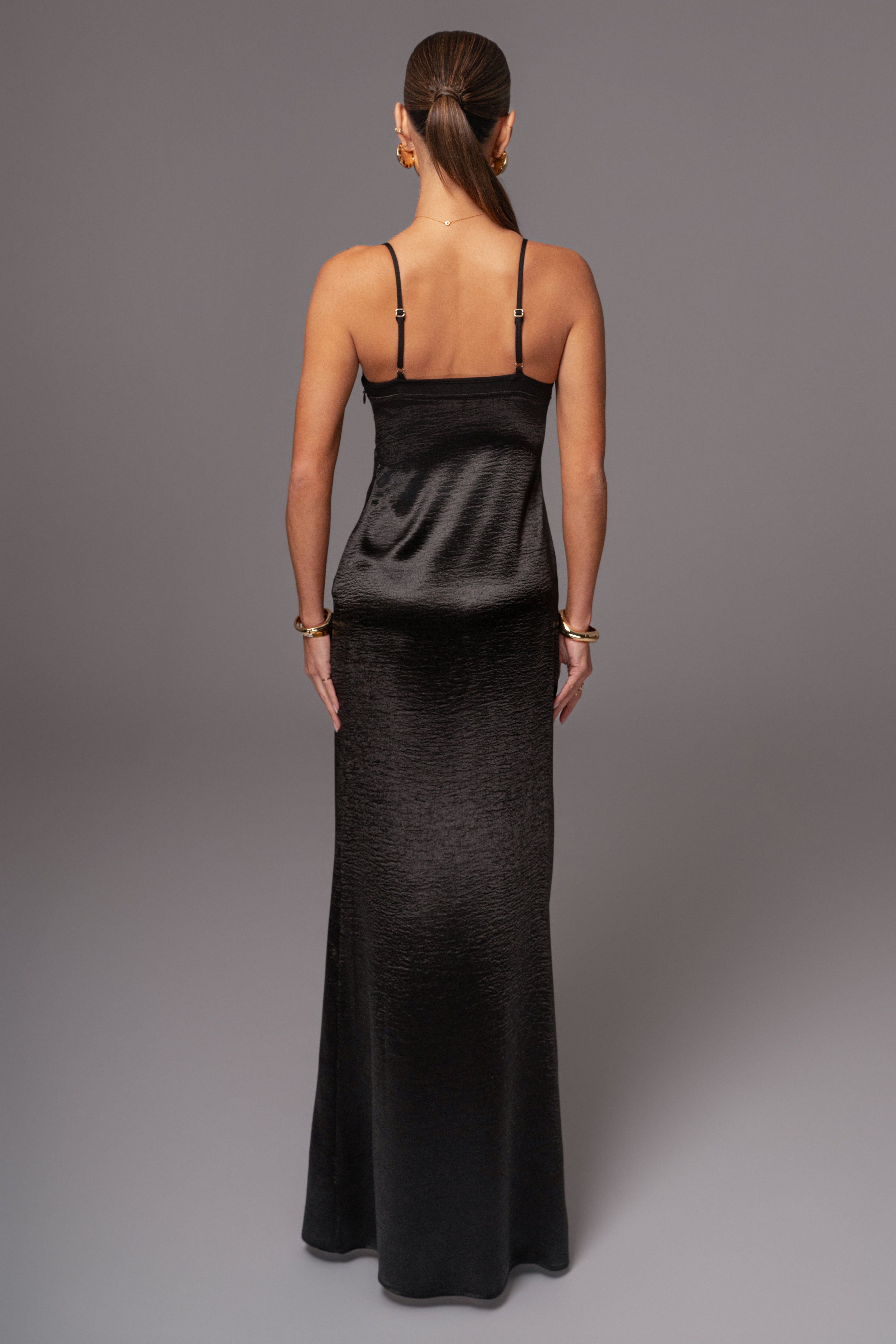Black Surreal Satin Maxi Dress