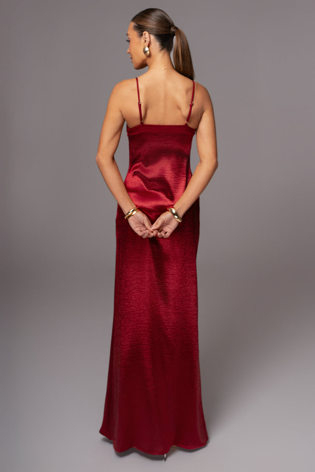Red Surreal Satin Maxi Dress