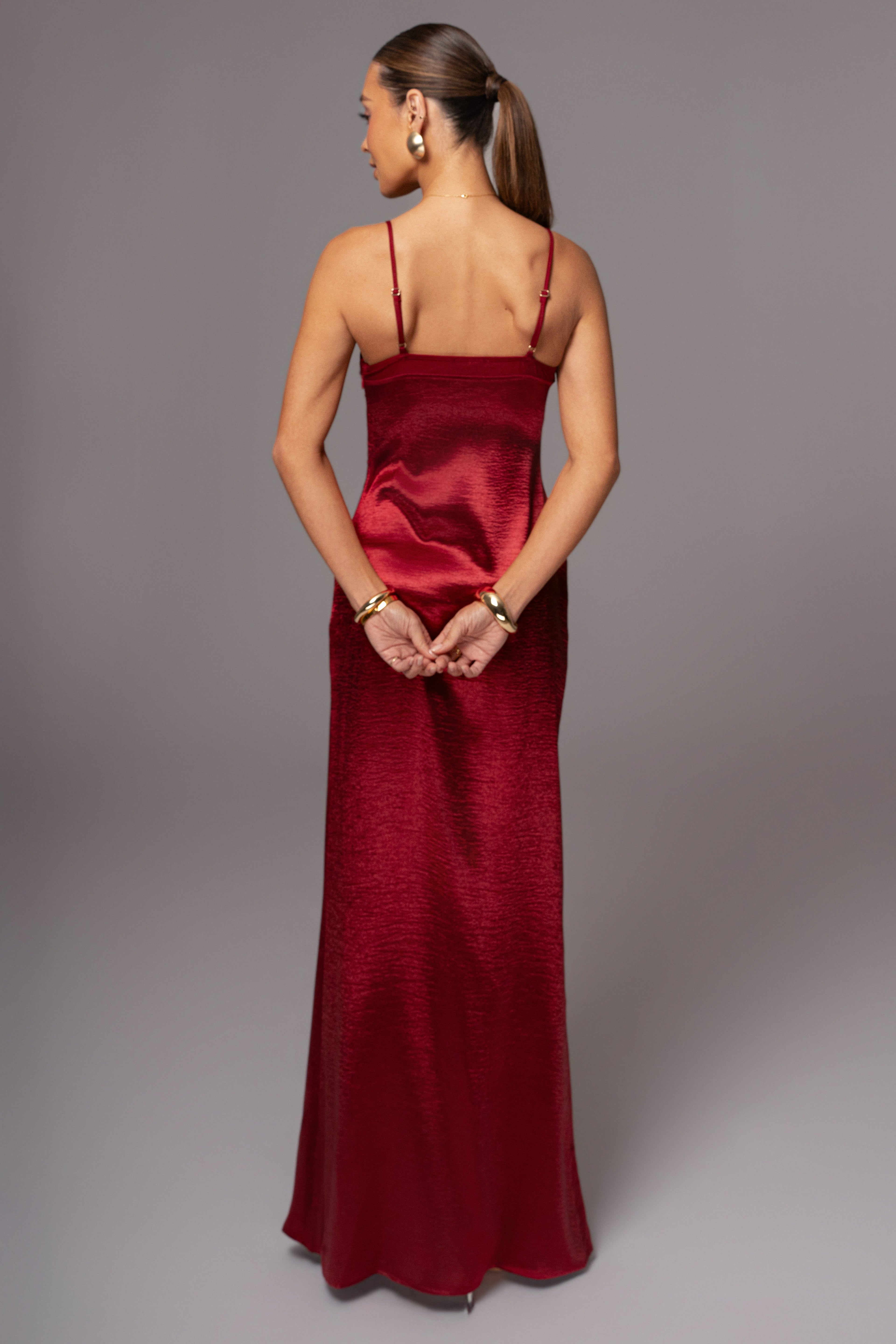 Red Surreal Satin Maxi Dress