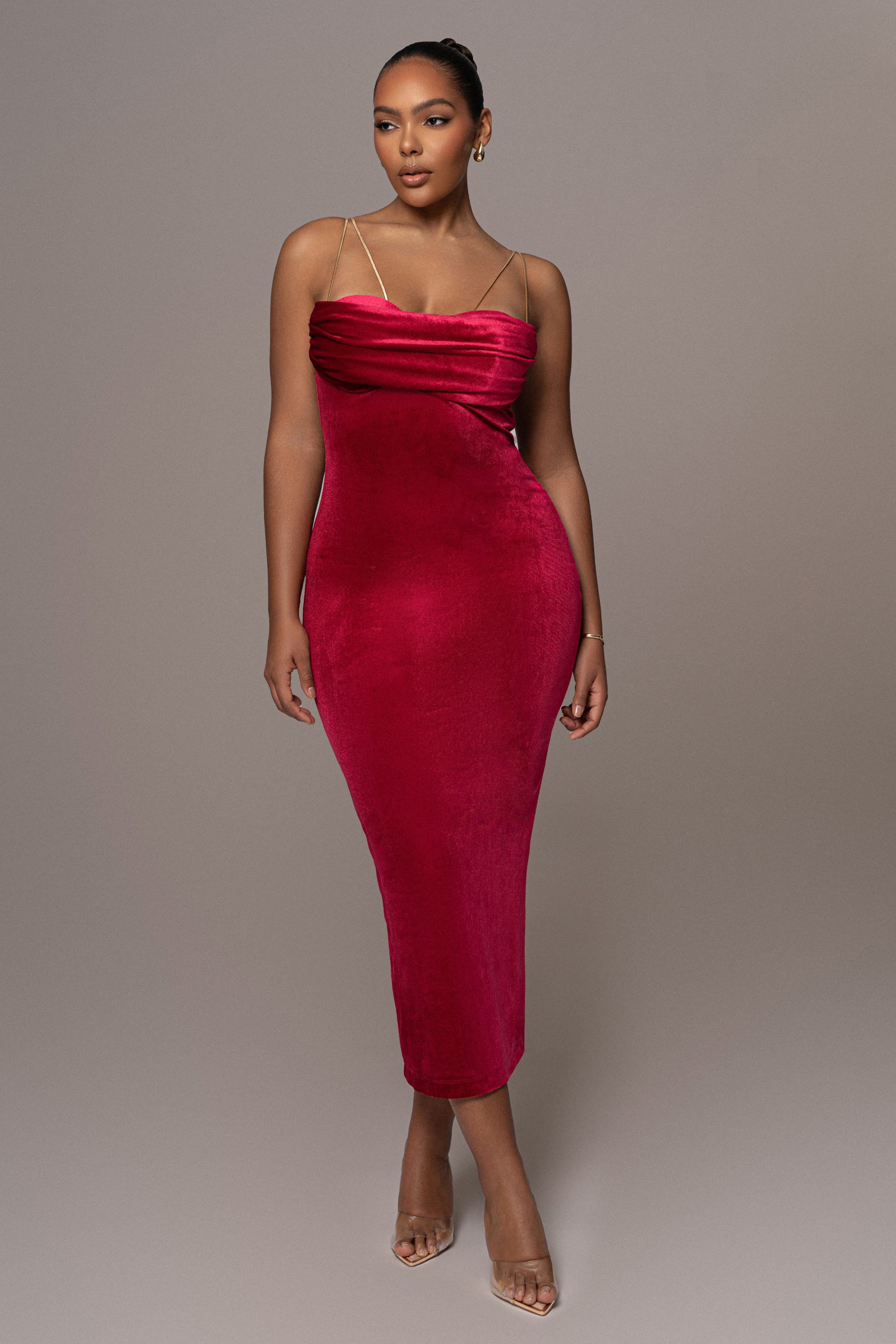 Red JOSANNA VELVET MIDI DRESS