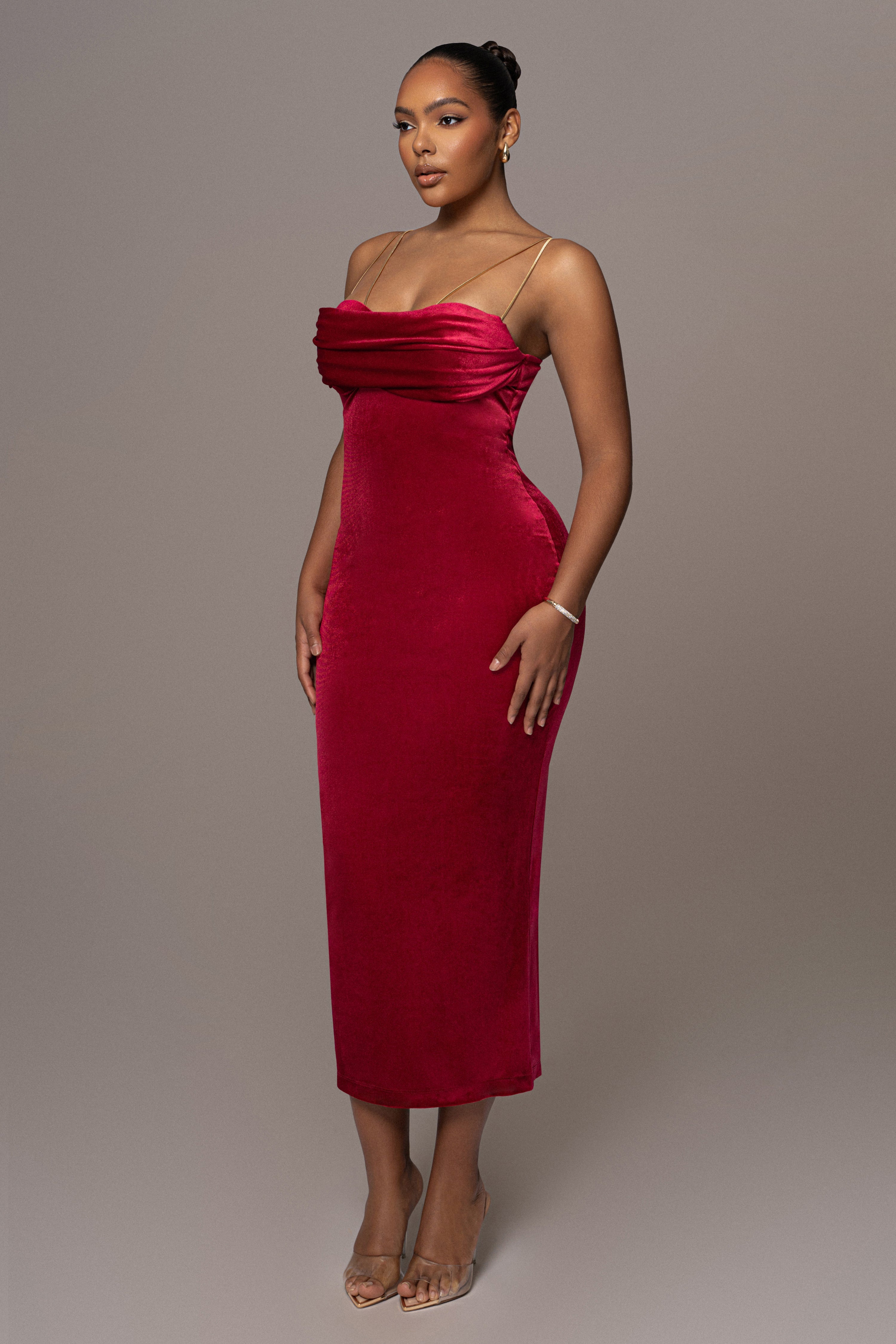 Red JOSANNA VELVET MIDI DRESS