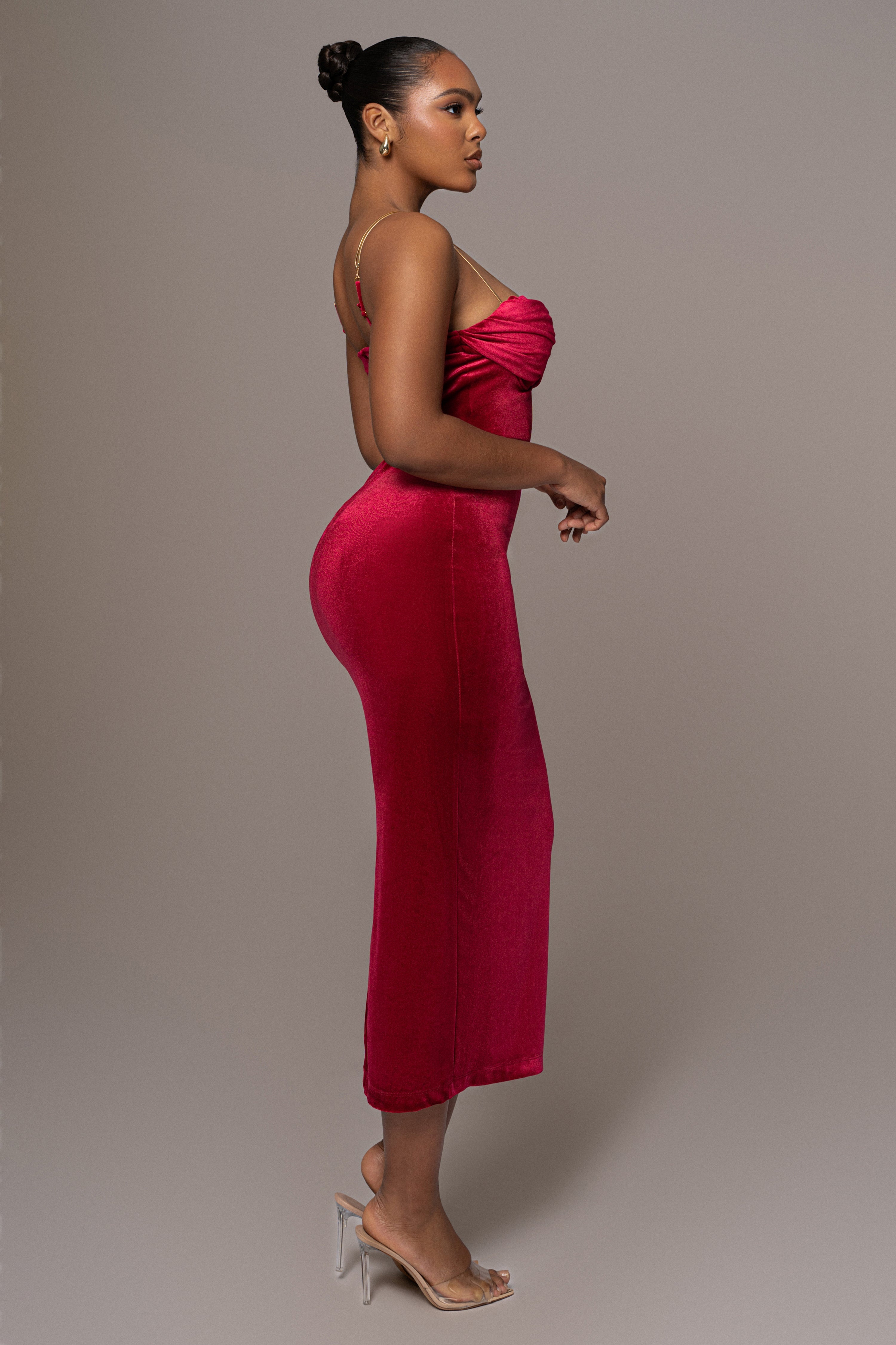 Red JOSANNA VELVET MIDI DRESS