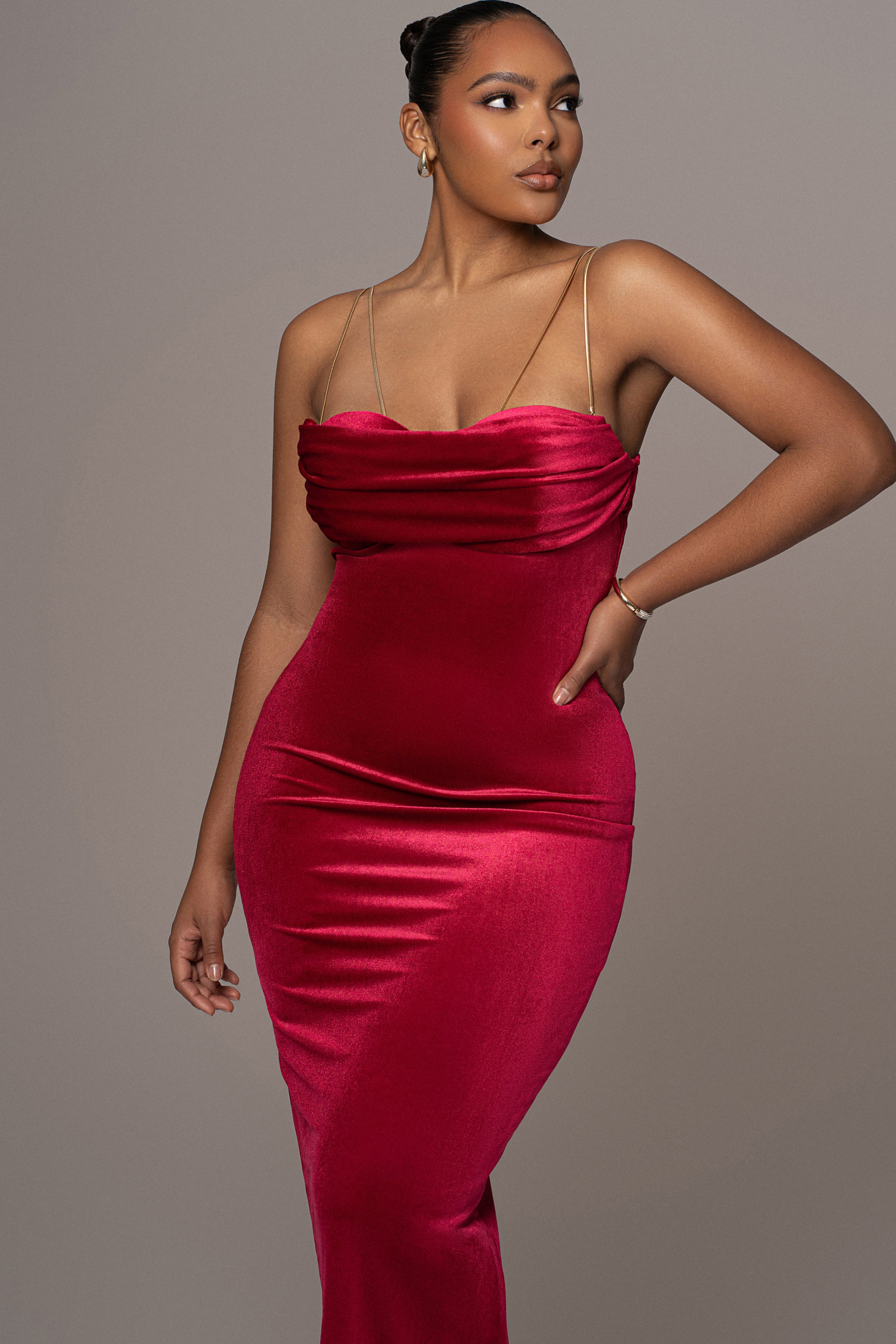 Red JOSANNA VELVET MIDI DRESS