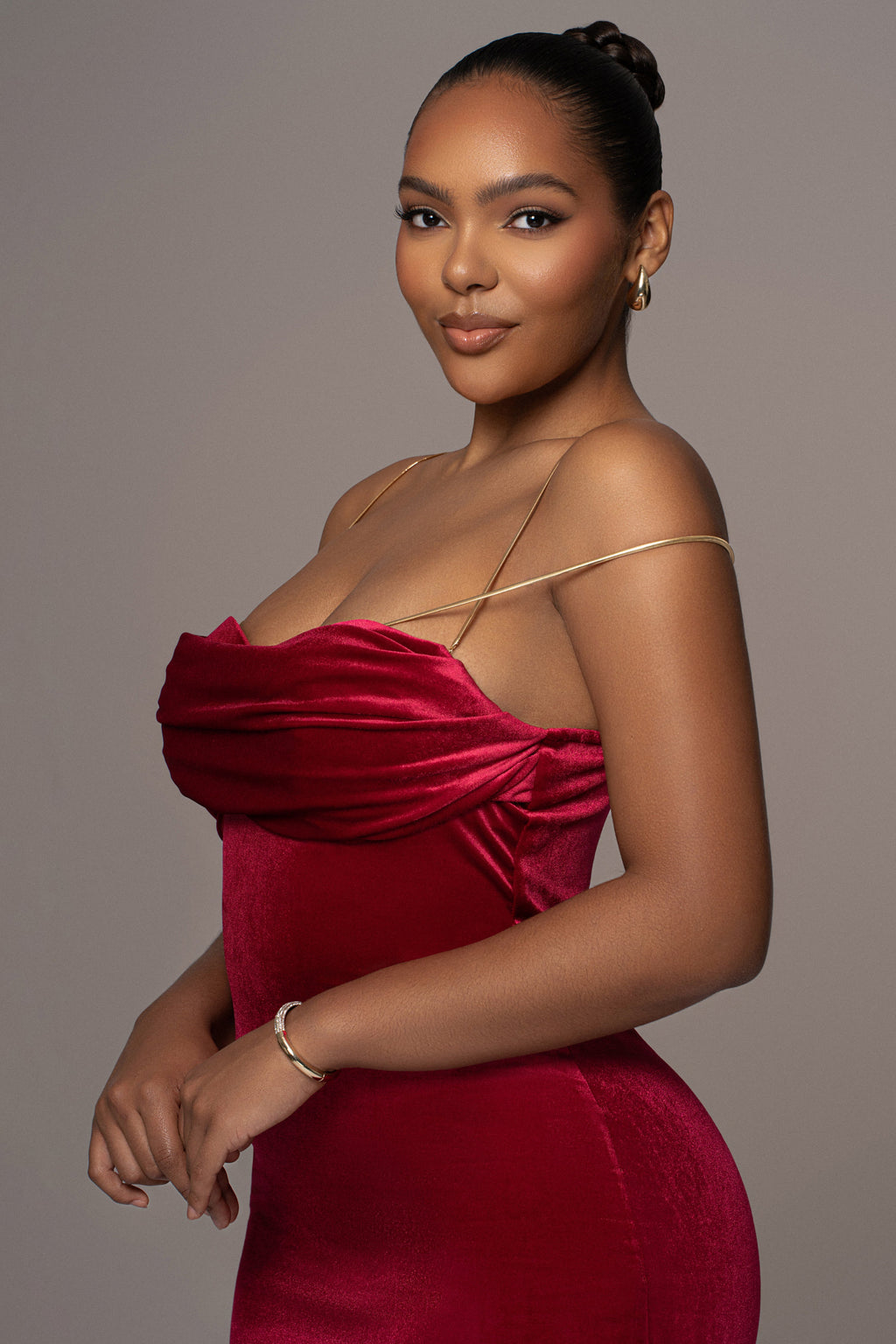 Red JOSANNA VELVET MIDI DRESS