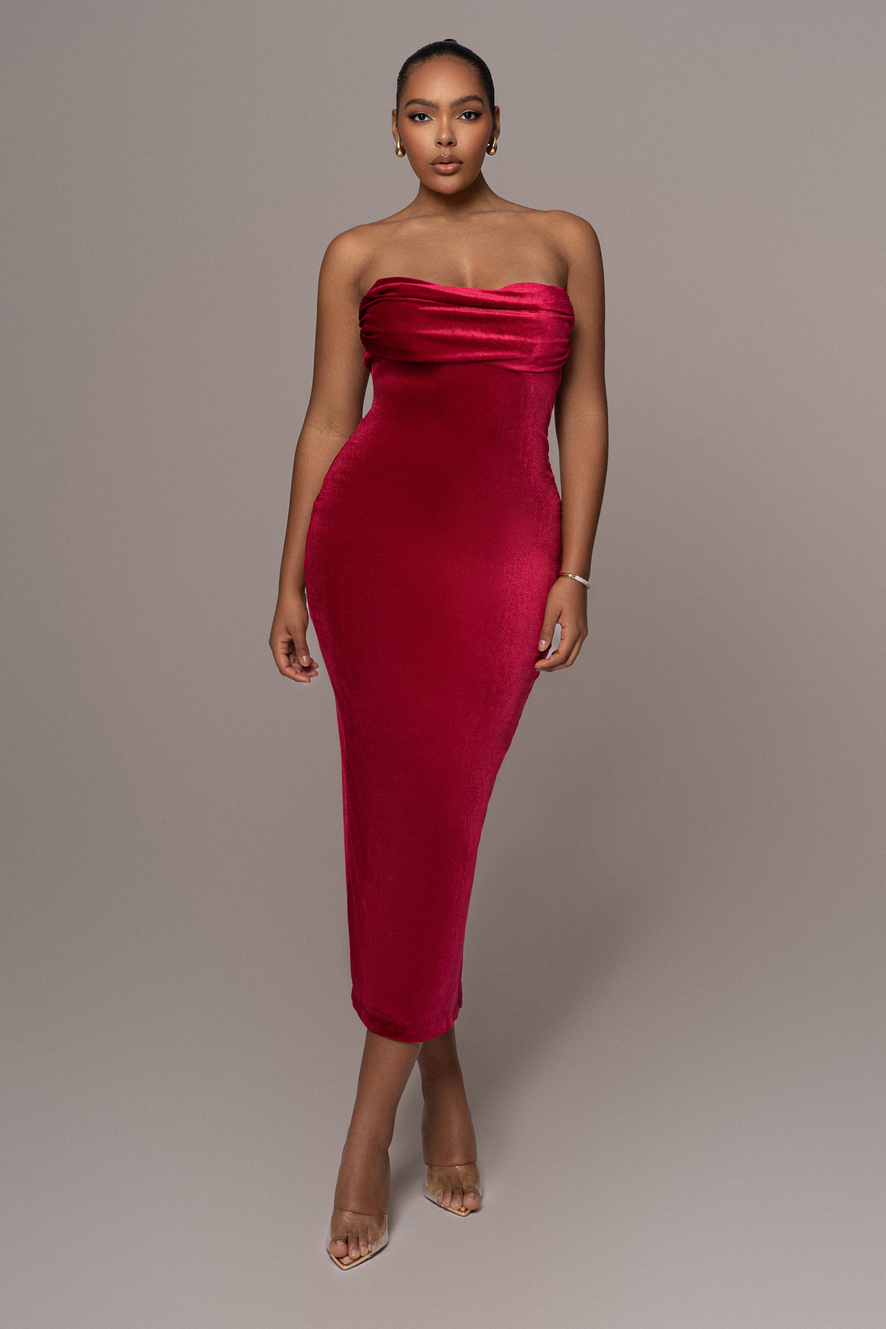 Red JOSANNA VELVET MIDI DRESS