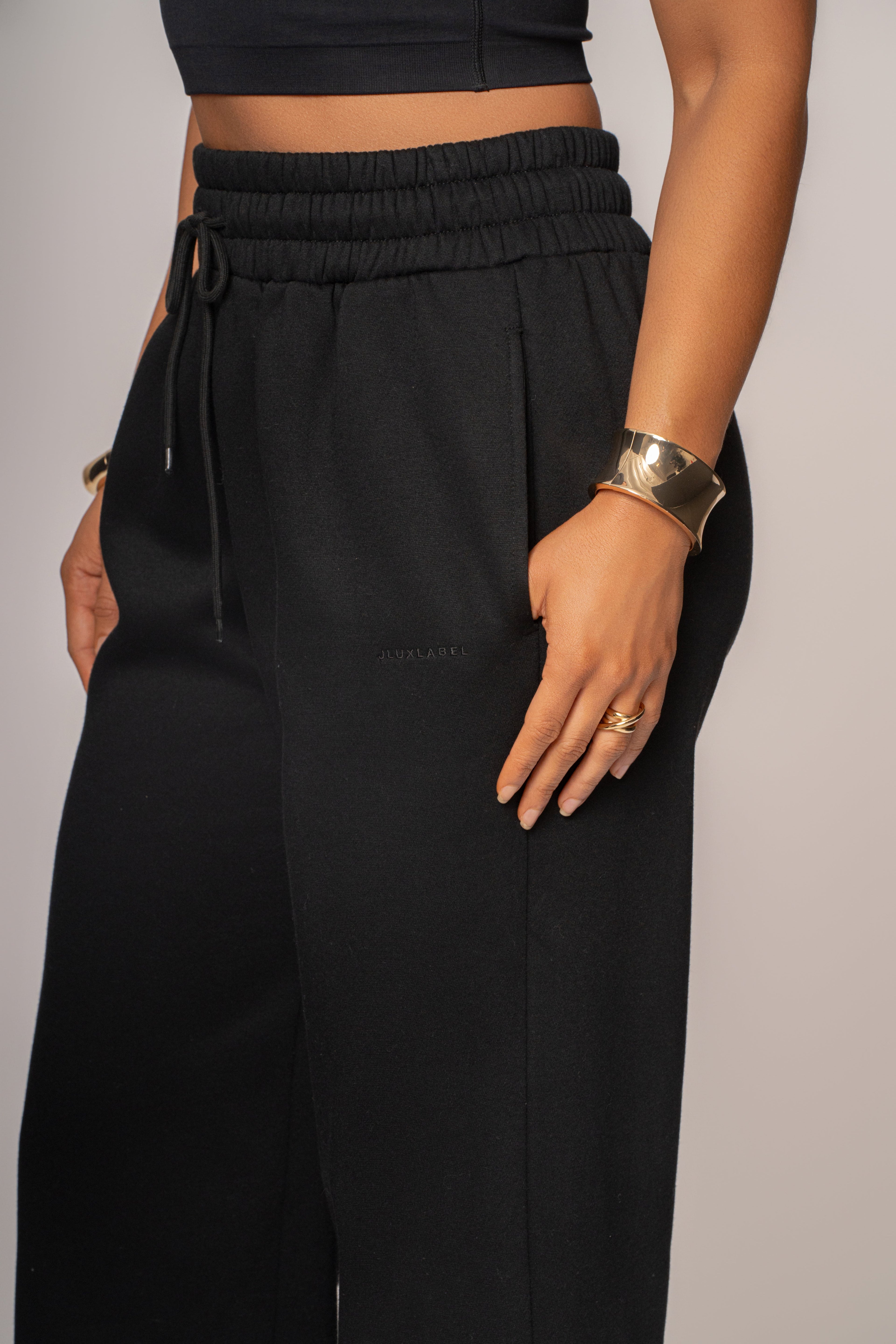 Black JLUXLABEL Logo Fleece Pants