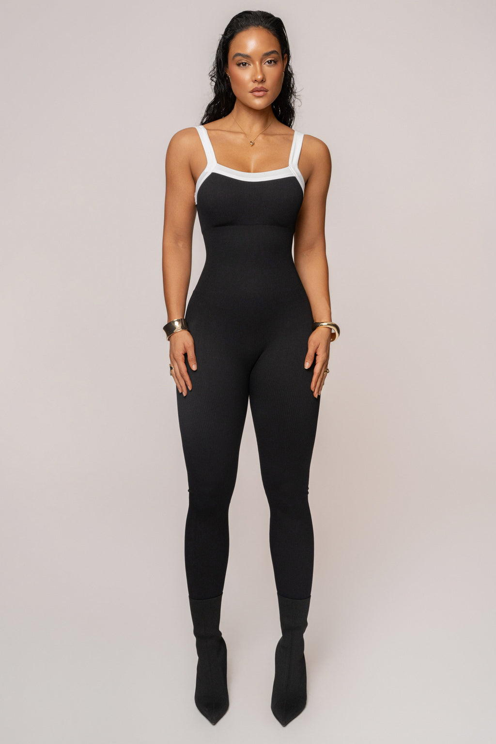 Black/White Core Ribbed Jumpsuit