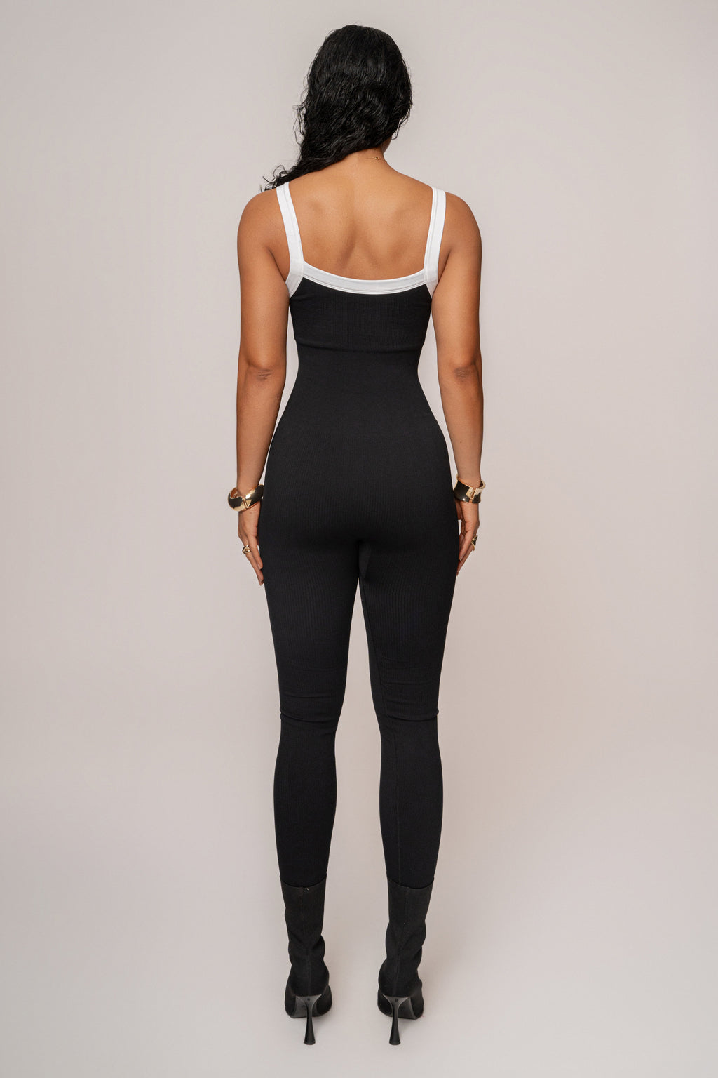 Black/White Core Ribbed Jumpsuit