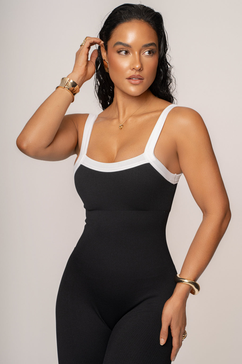 Black/White Core Ribbed Jumpsuit