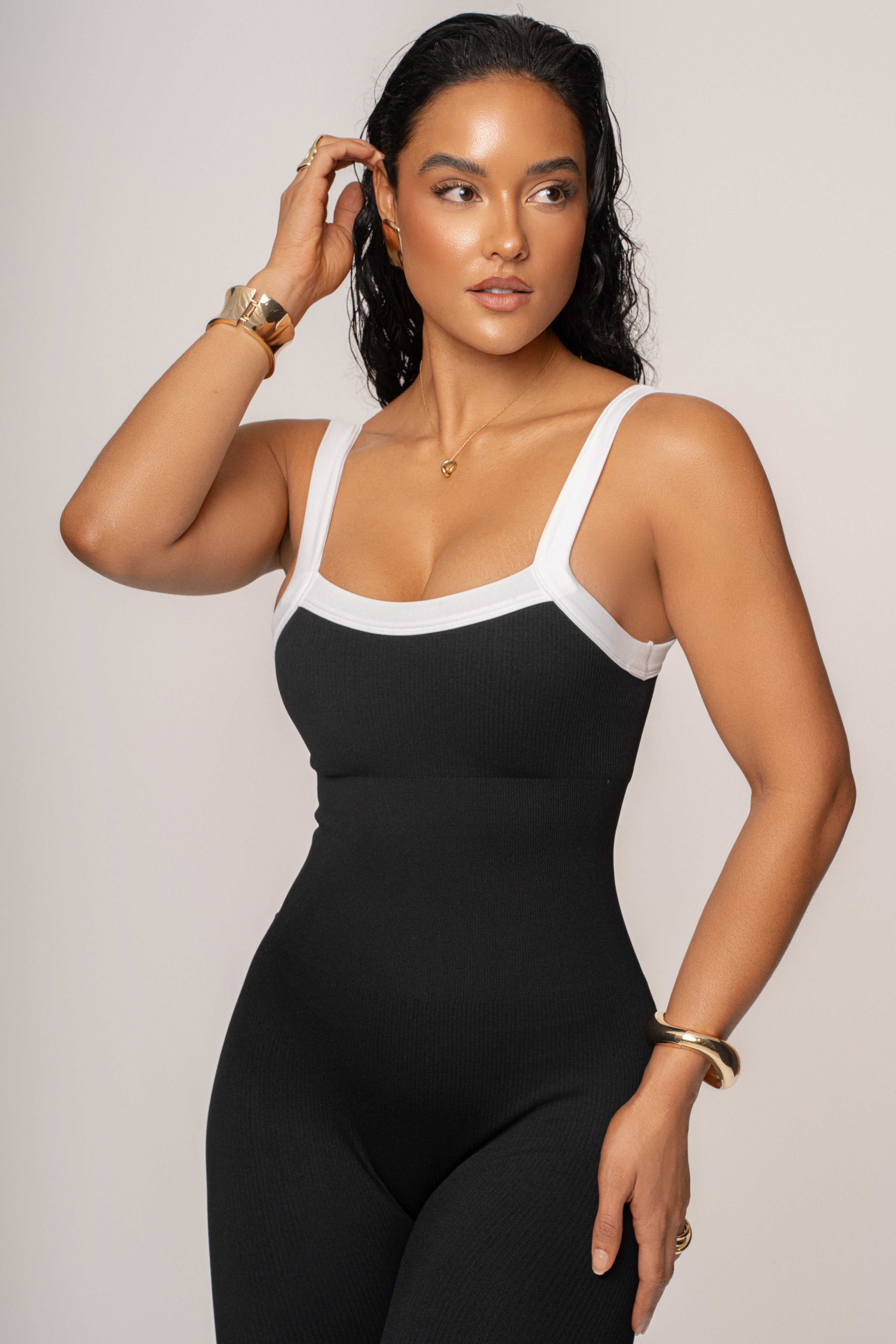 Black/White Core Ribbed Jumpsuit