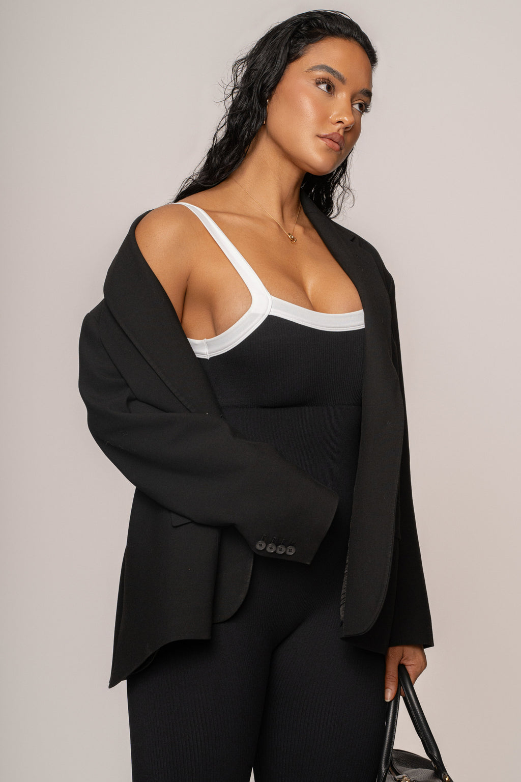 Black/White Core Ribbed Jumpsuit