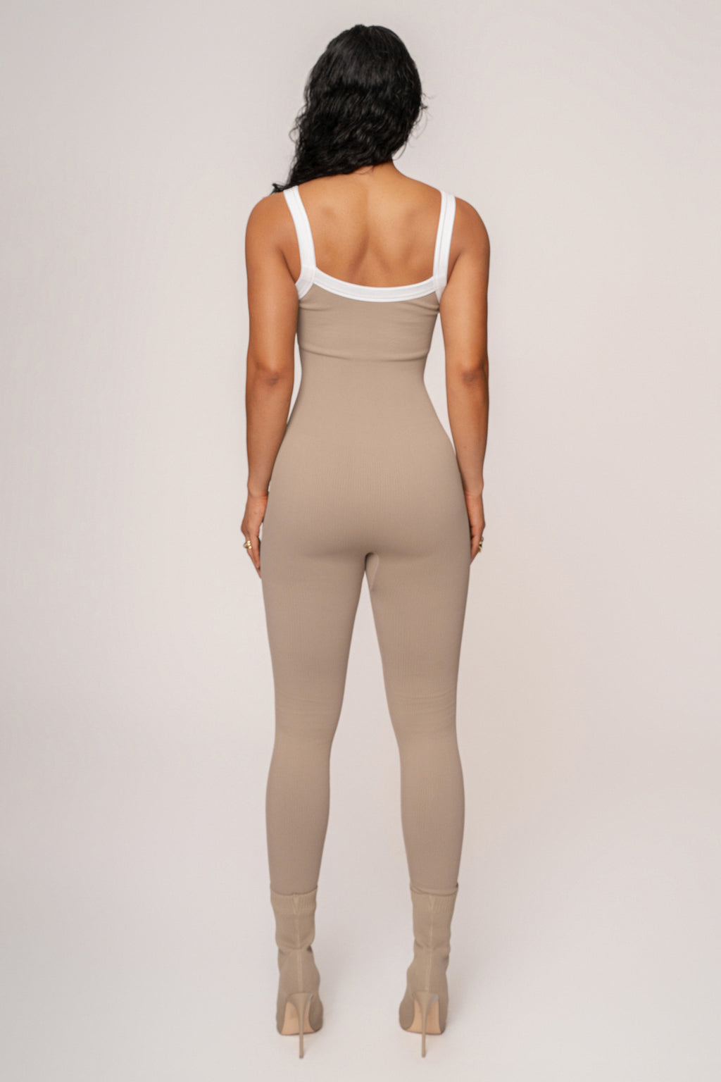 Beige/White Core Ribbed Jumpsuit
