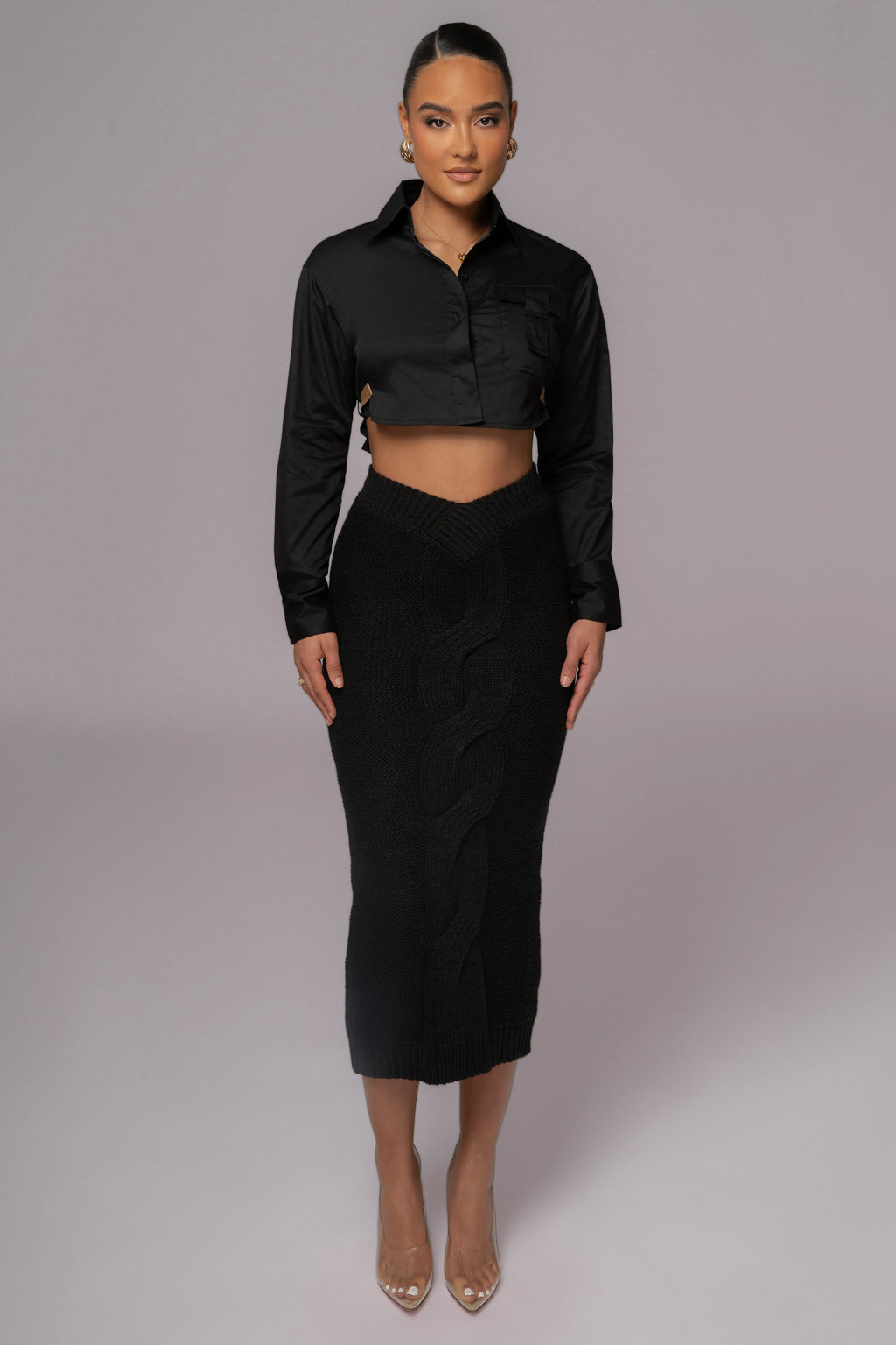 Black Merine Knit Midi Skirt
