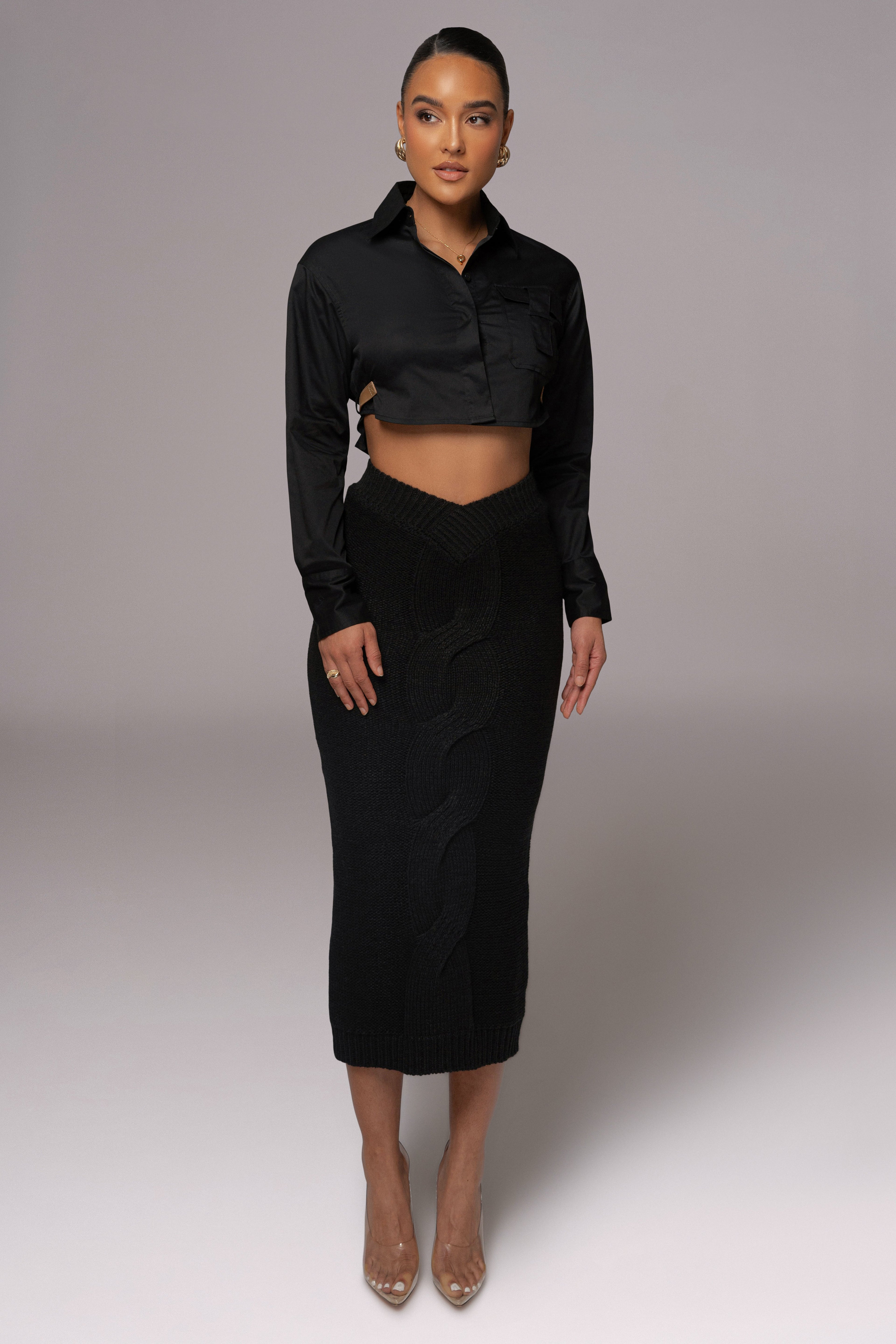 Black Merine Knit Midi Skirt