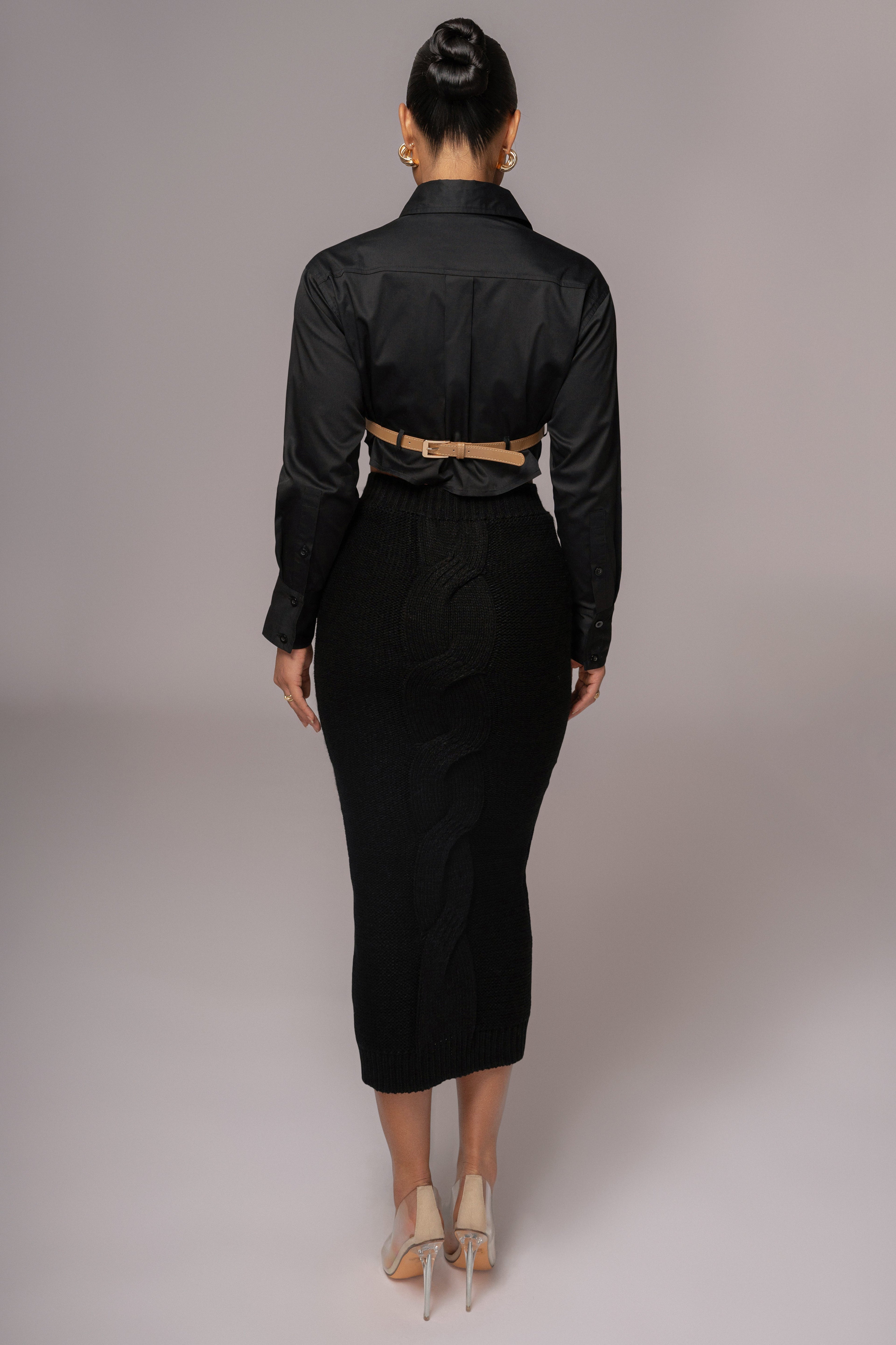 Black Merine Knit Midi Skirt