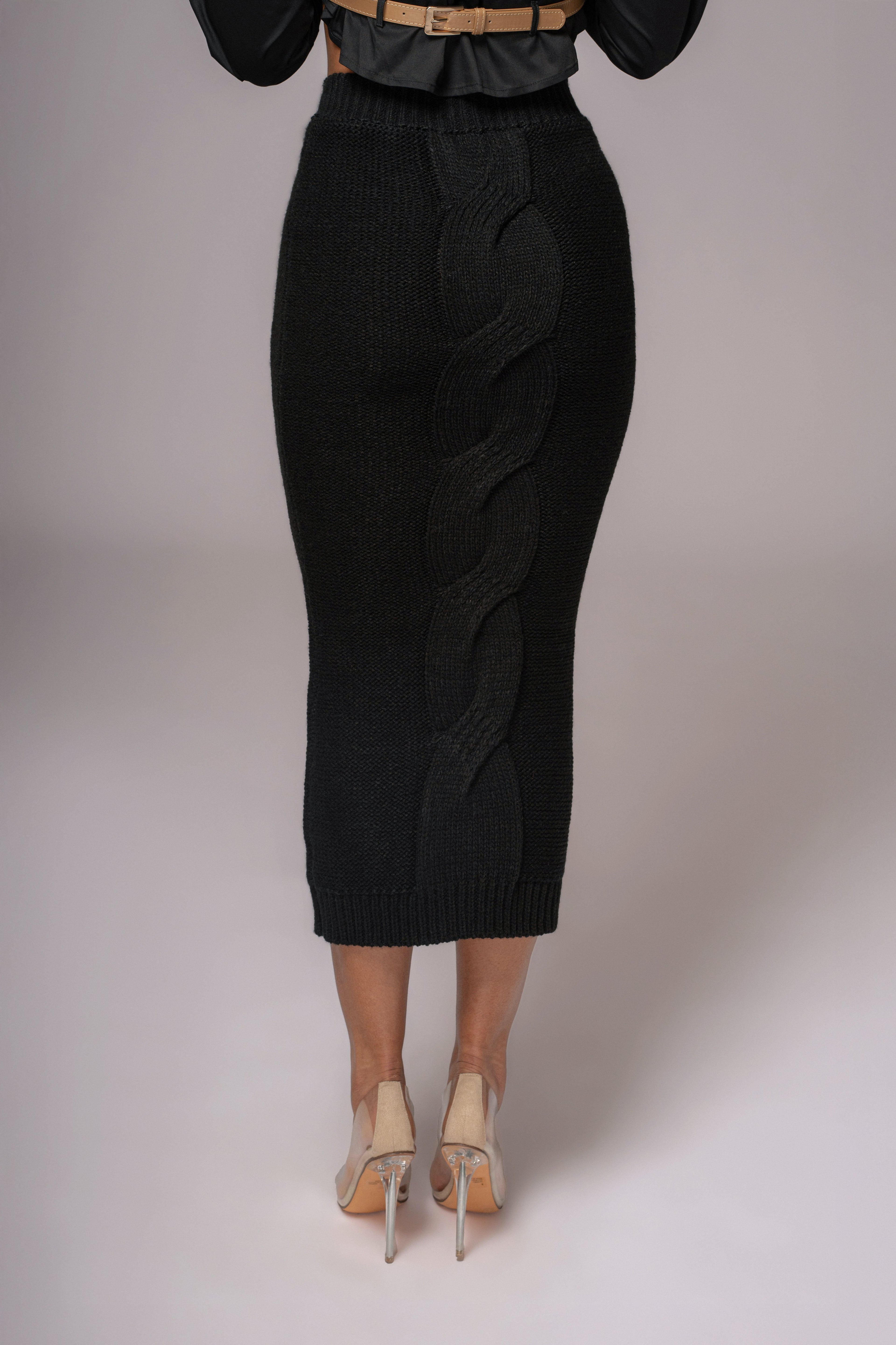 Black Merine Knit Midi Skirt