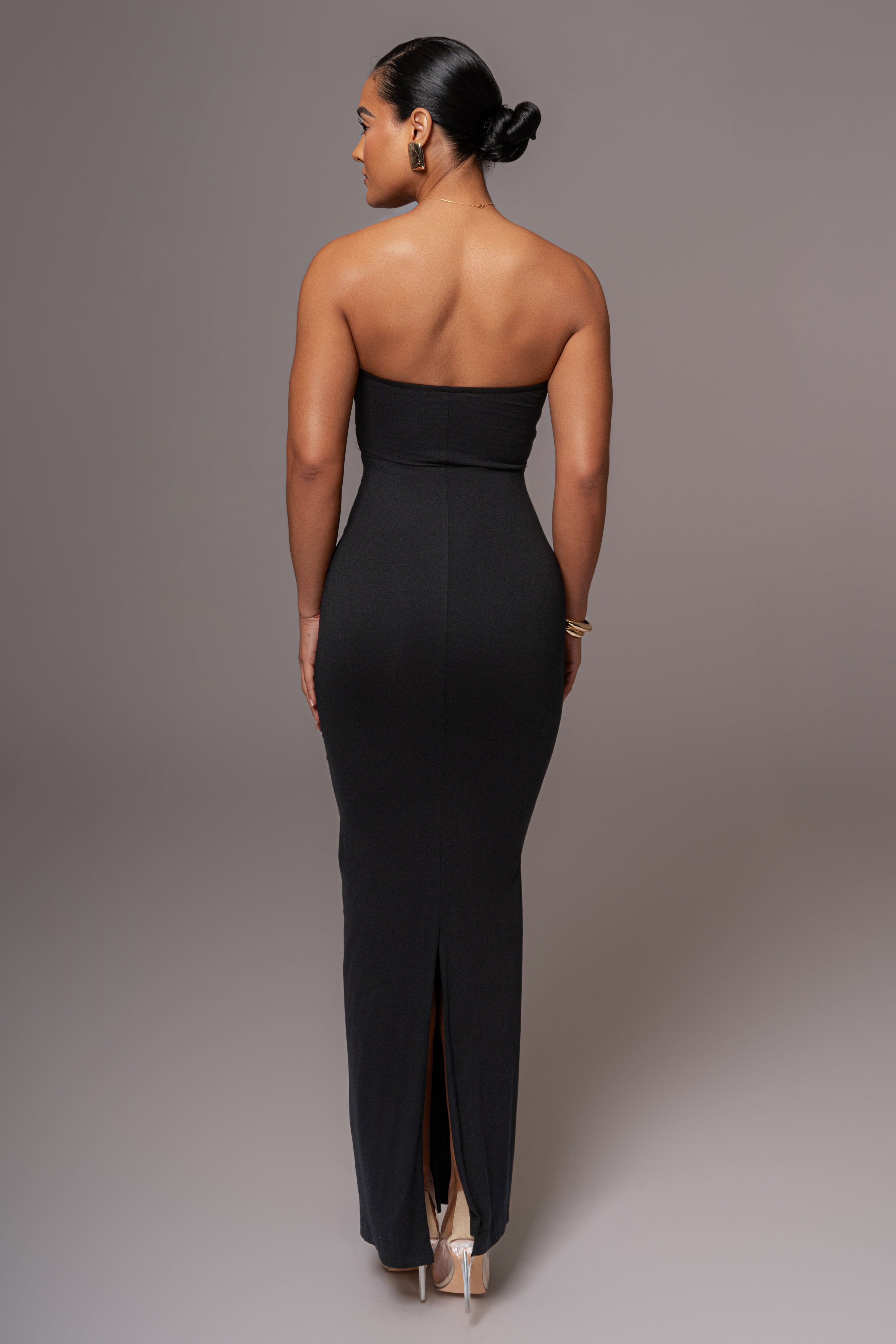 Black Strapless Drape Maxi Dress