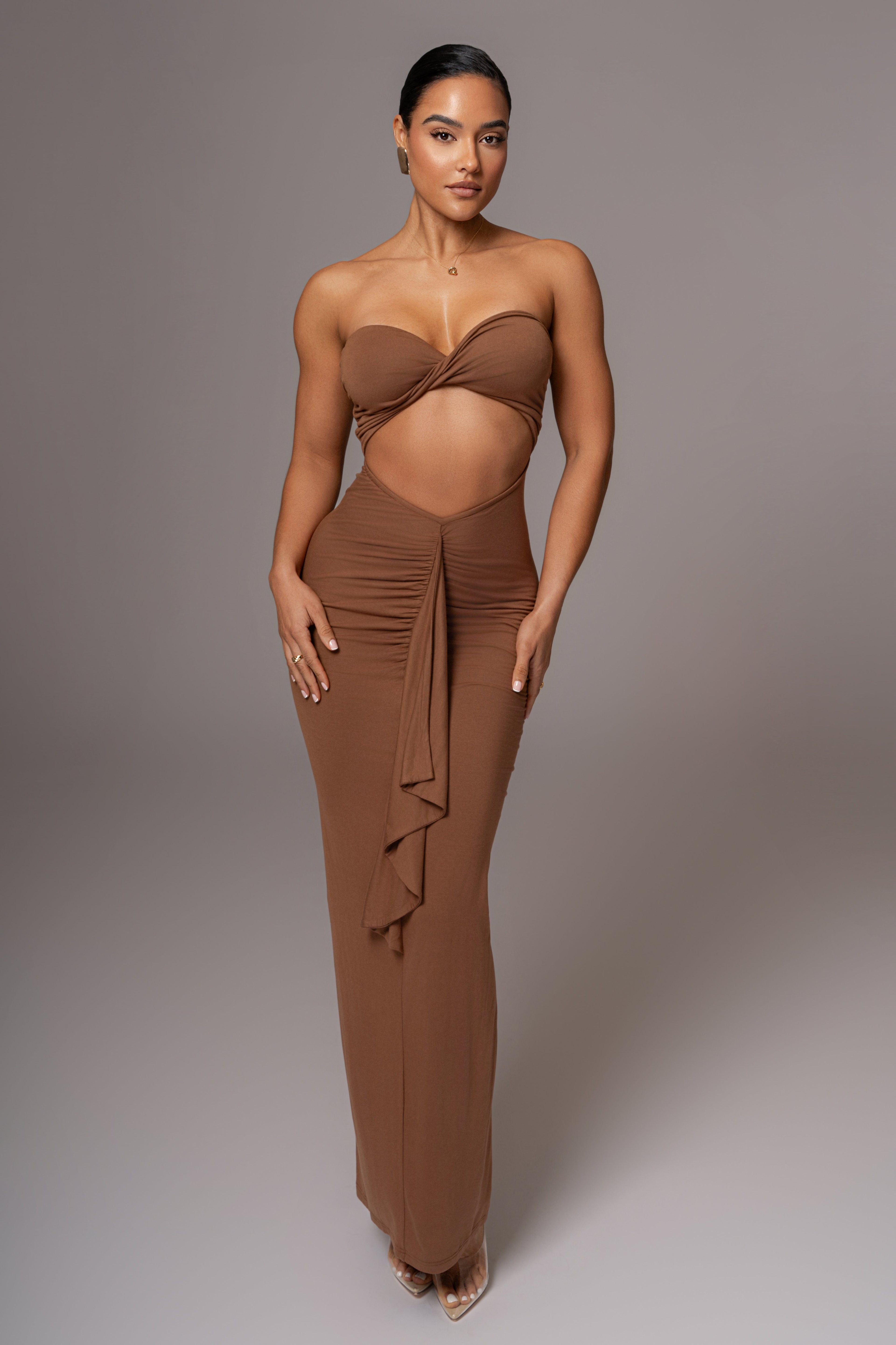Chocolate Strapless Drape Maxi Dress