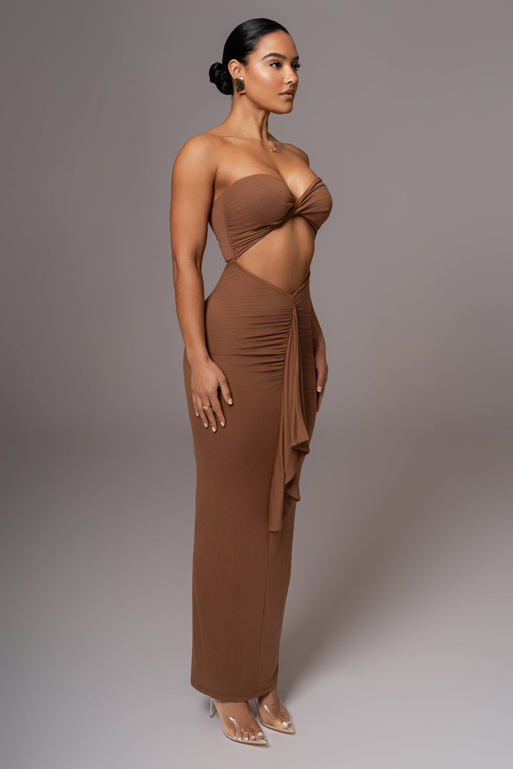 Chocolate Strapless Drape Maxi Dress