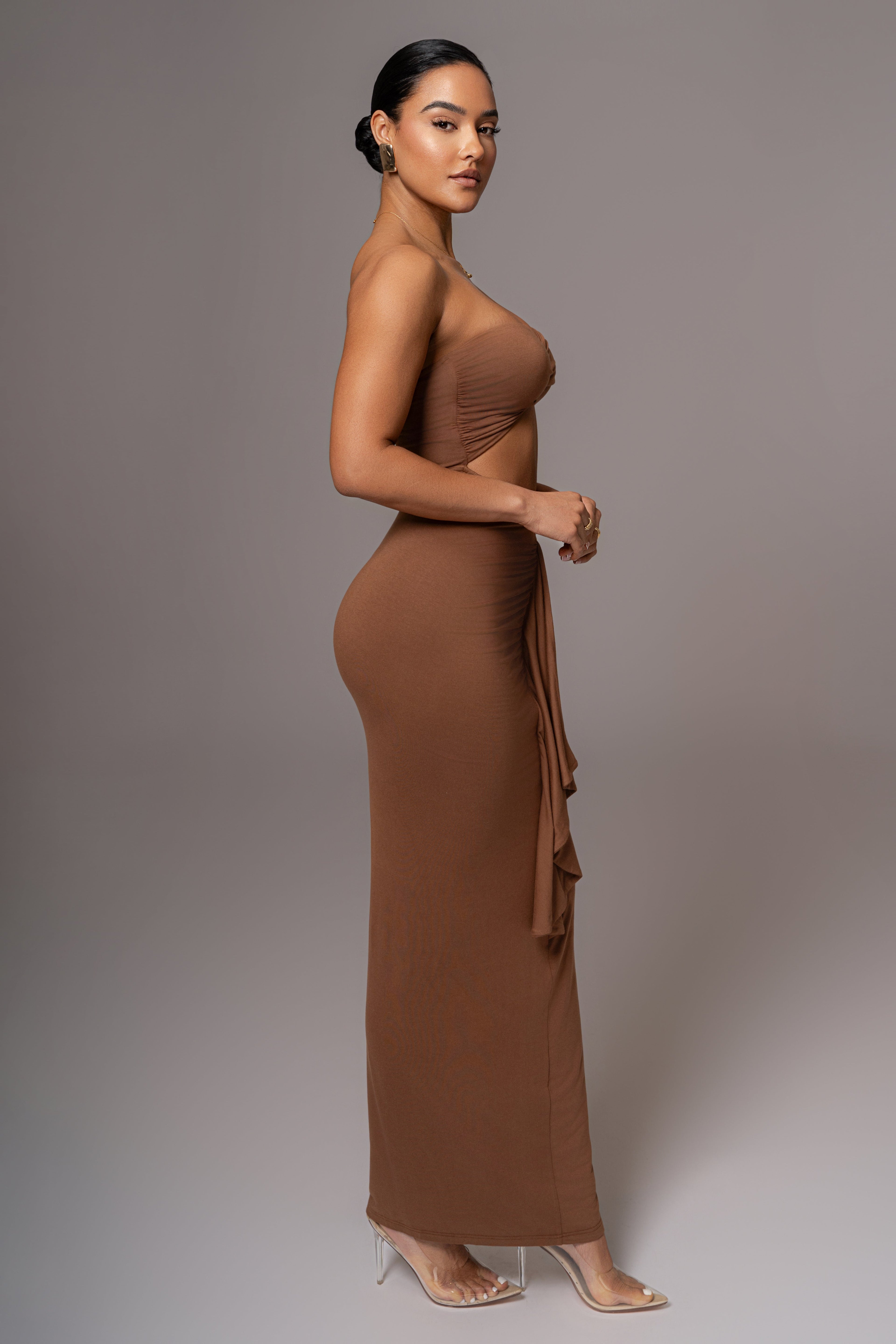 Chocolate Strapless Drape Maxi Dress