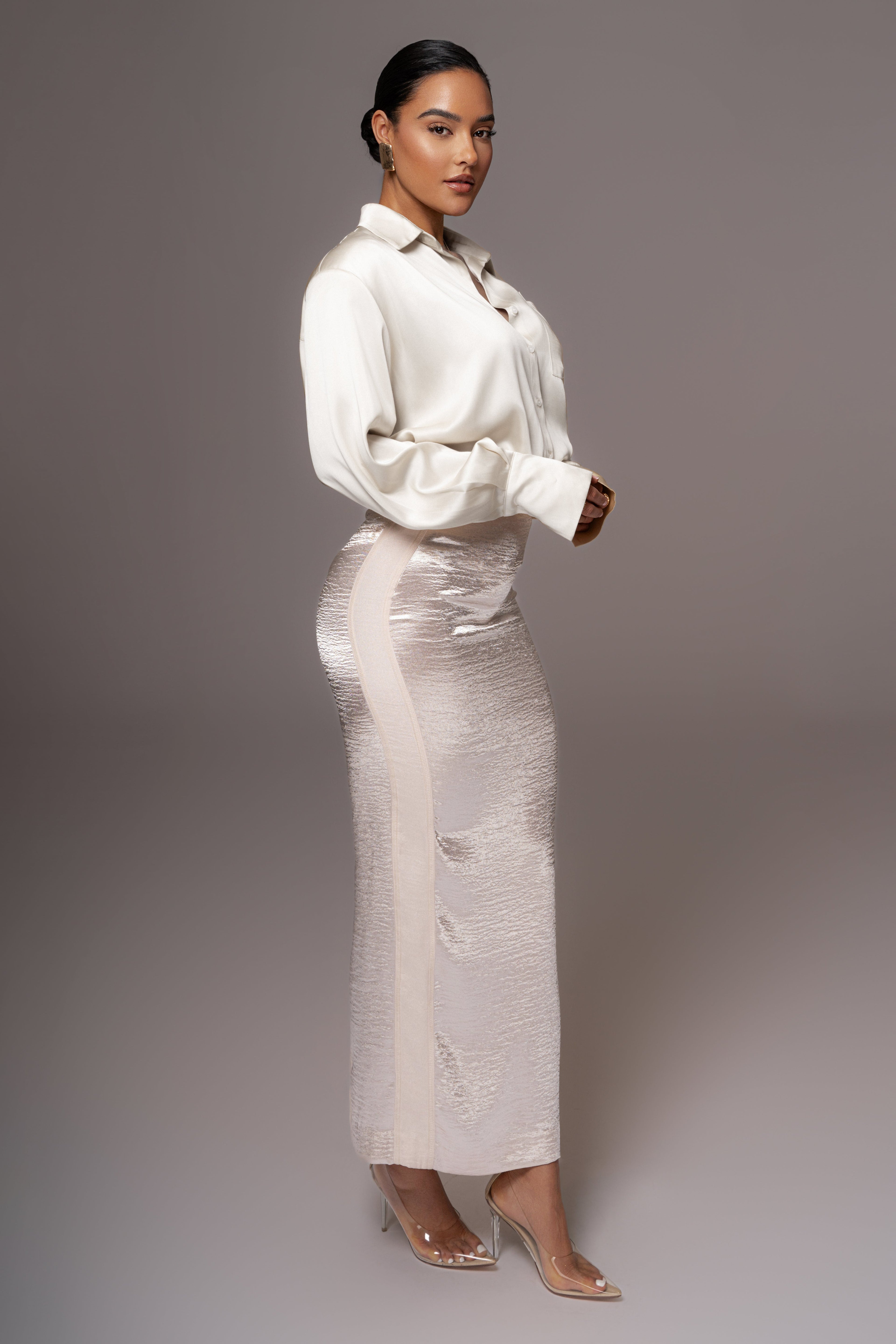Champagne Nora Satin Maxi Skirt