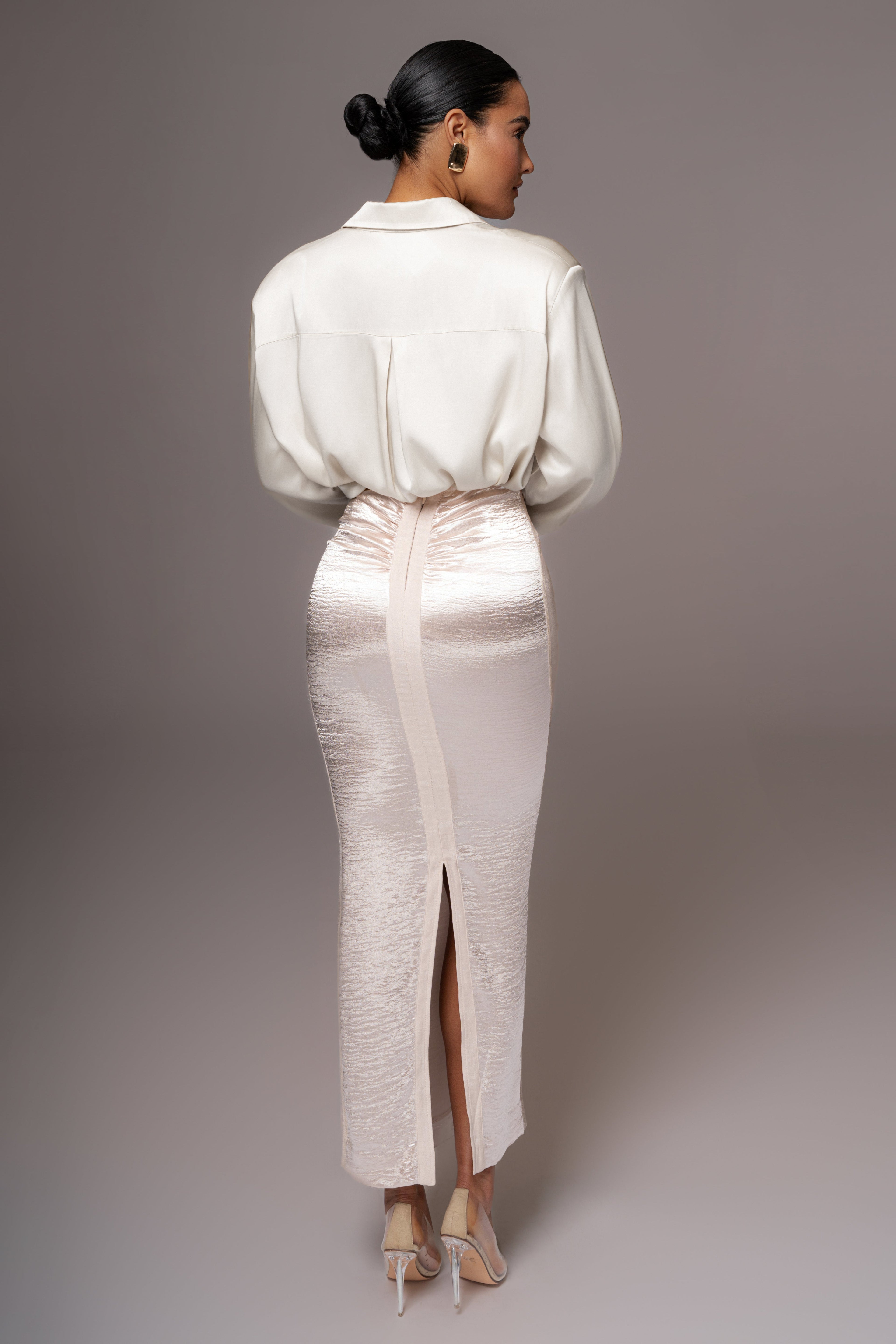 Champagne Nora Satin Maxi Skirt