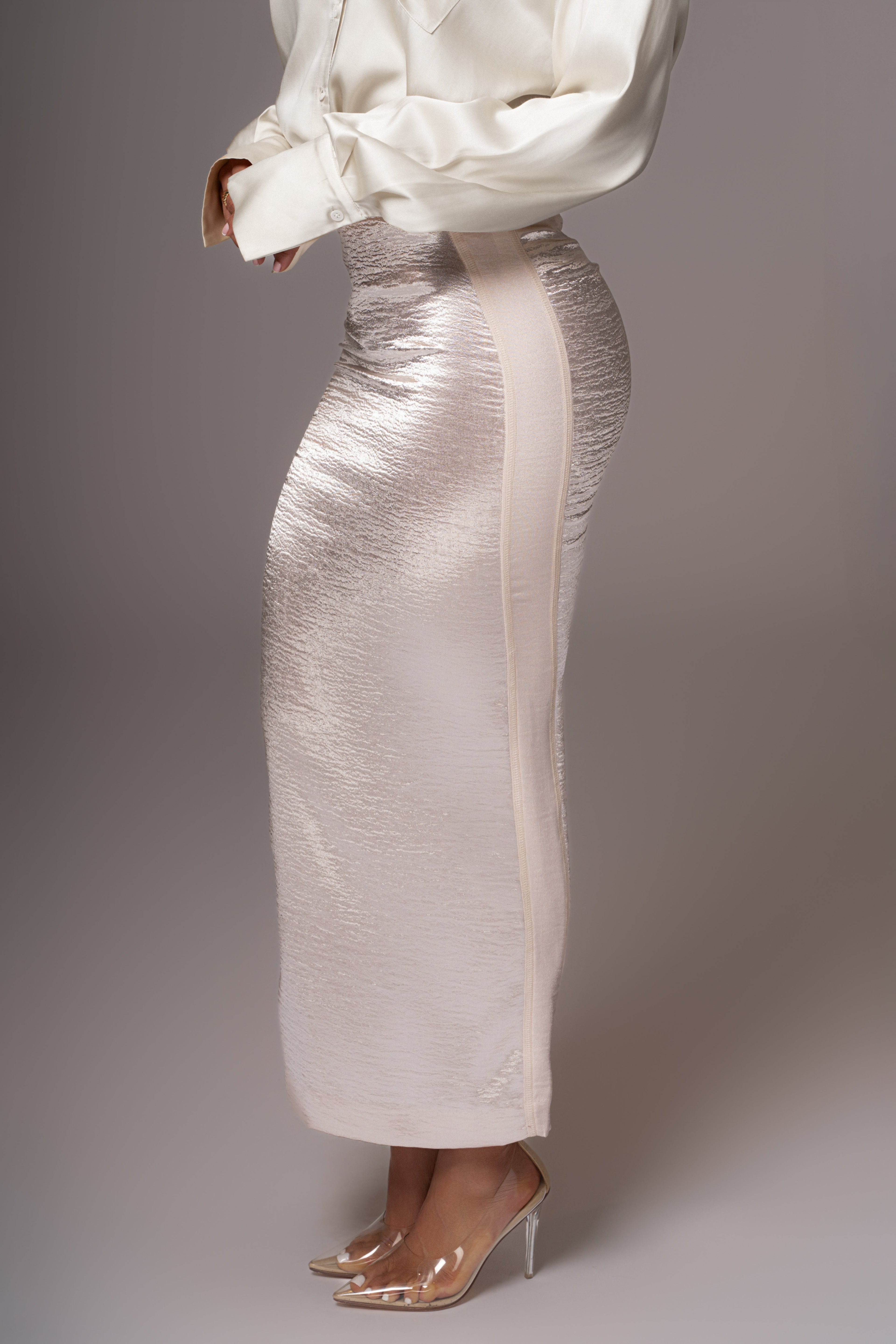 Champagne Nora Satin Maxi Skirt