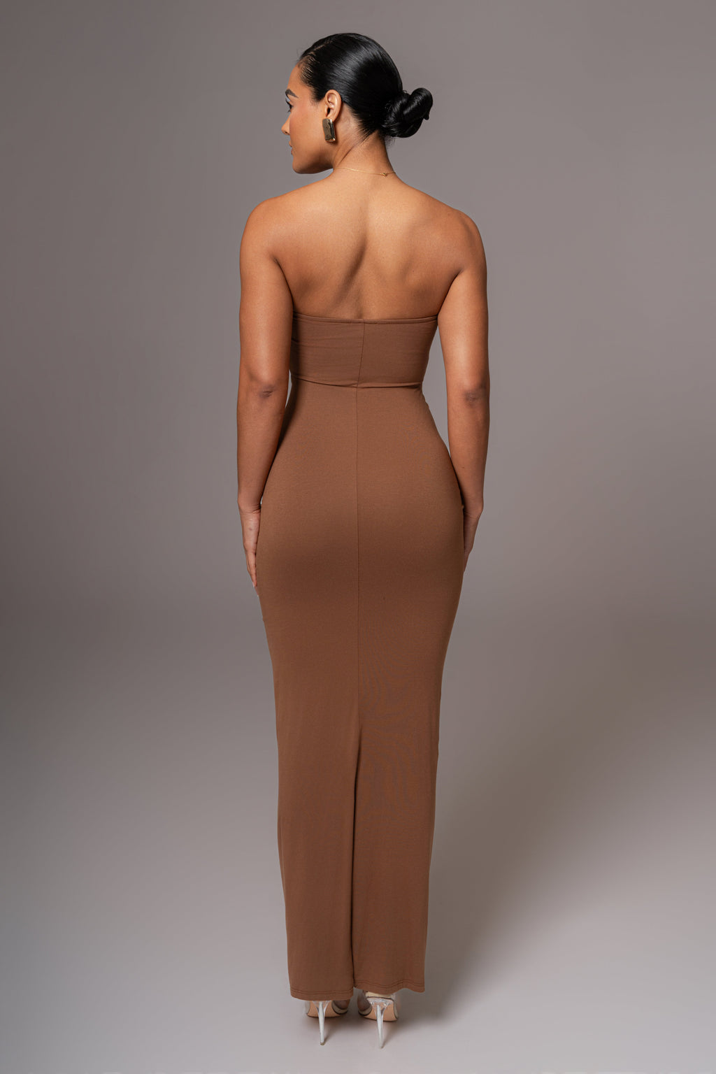 Chocolate Strapless Drape Maxi Dress