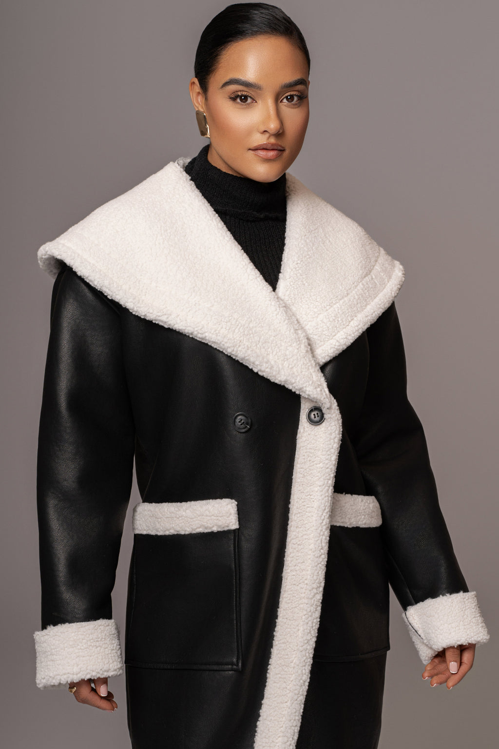 Black Jaida Reversible Teddy Coat