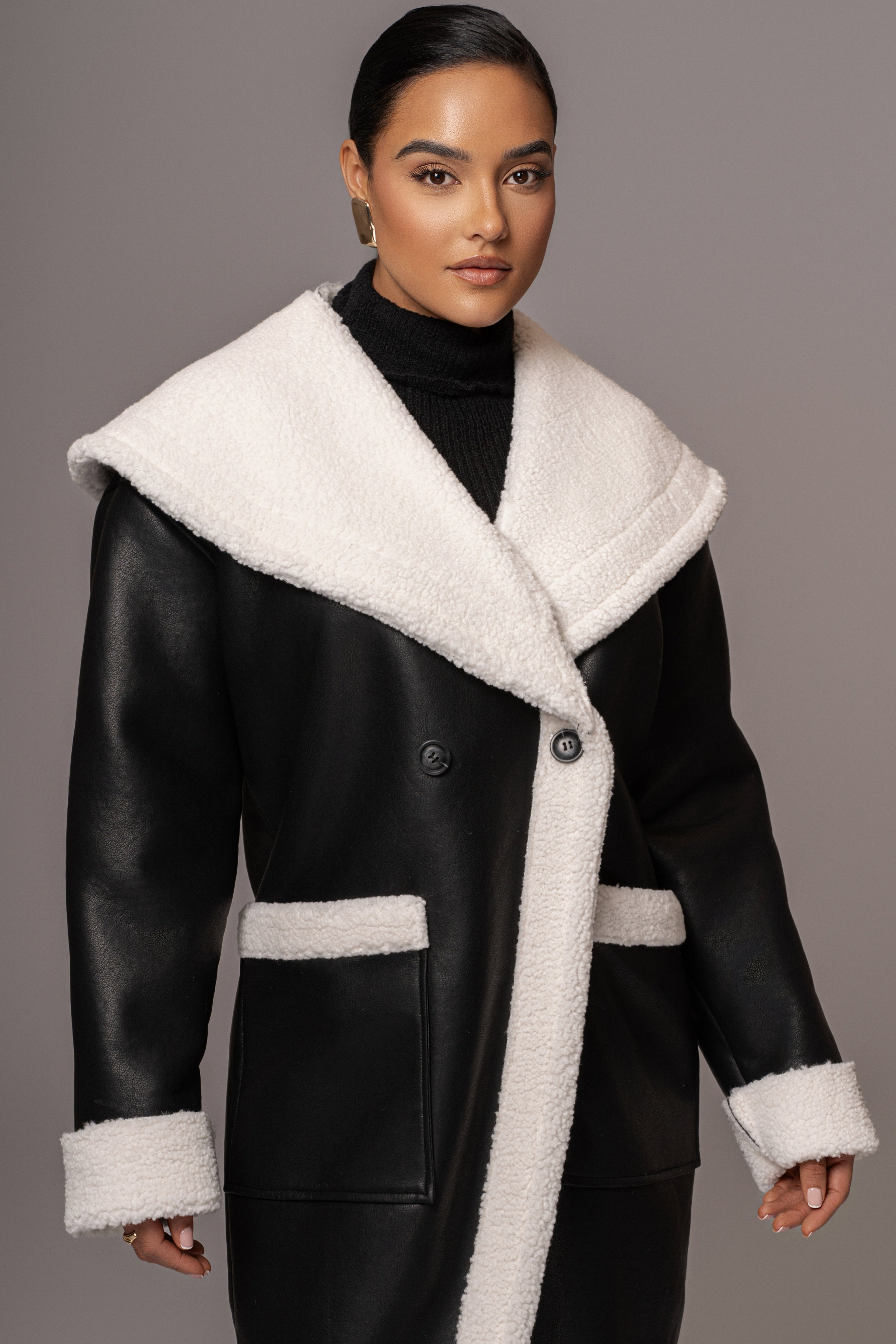 Black Jaida Reversible Teddy Coat