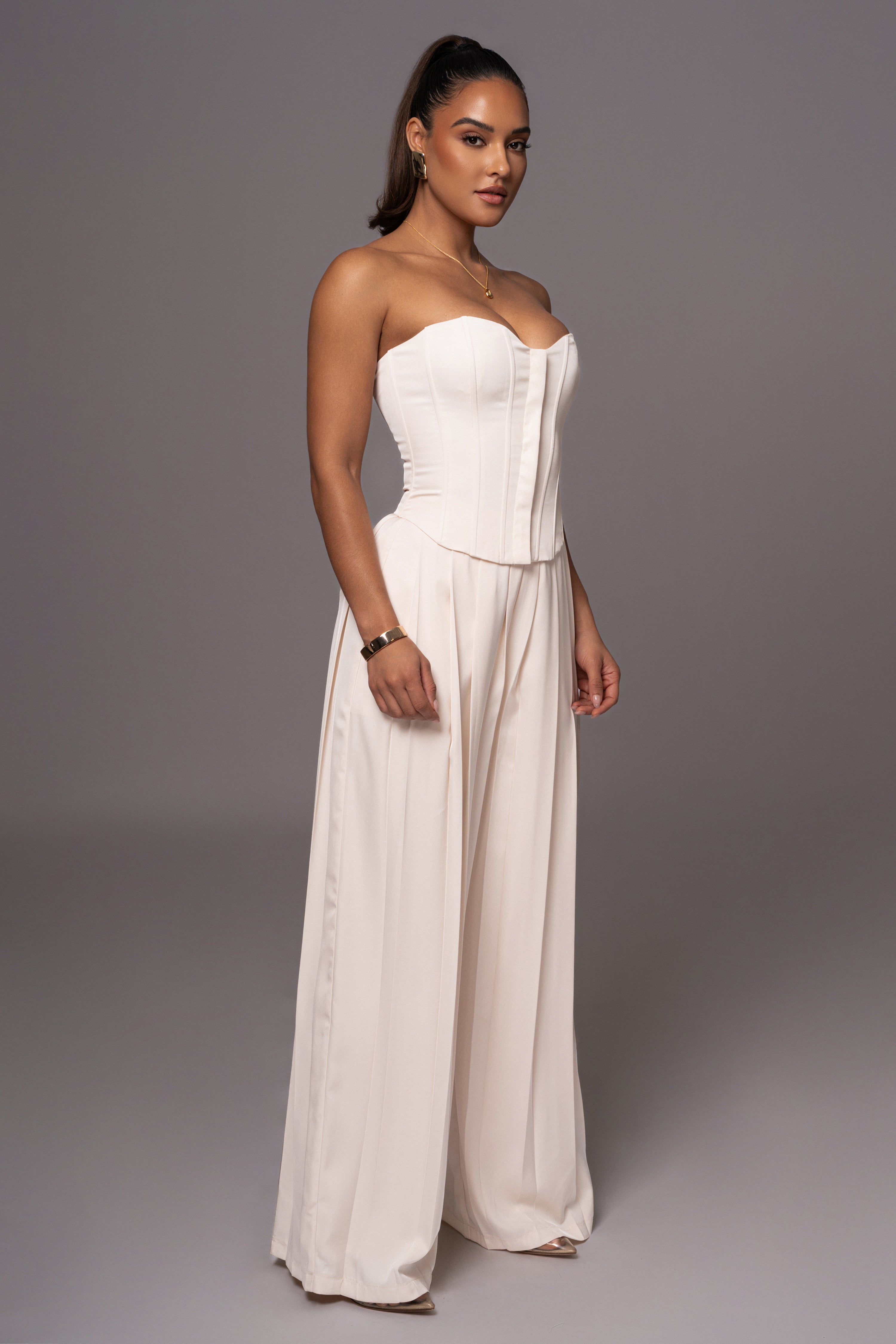 Buttercream Clara Wide Leg Pleated Trousers