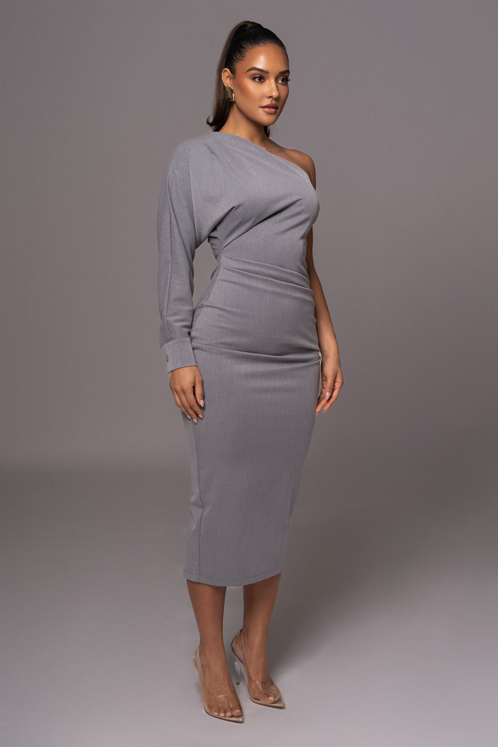 Grey Racheal One Shoulder Midi Dress