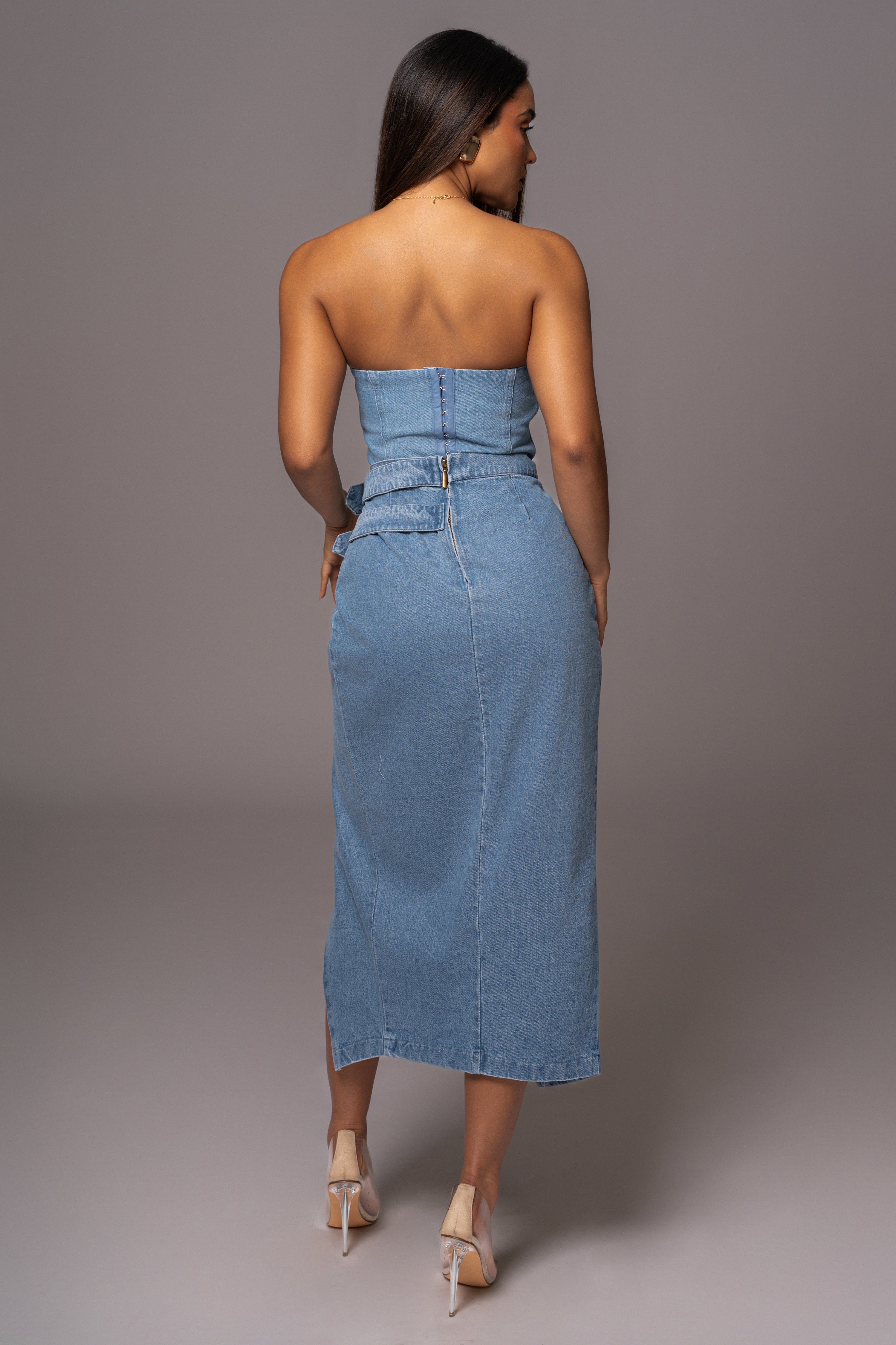 Medium Wash Gisele Denim Slit Skirt