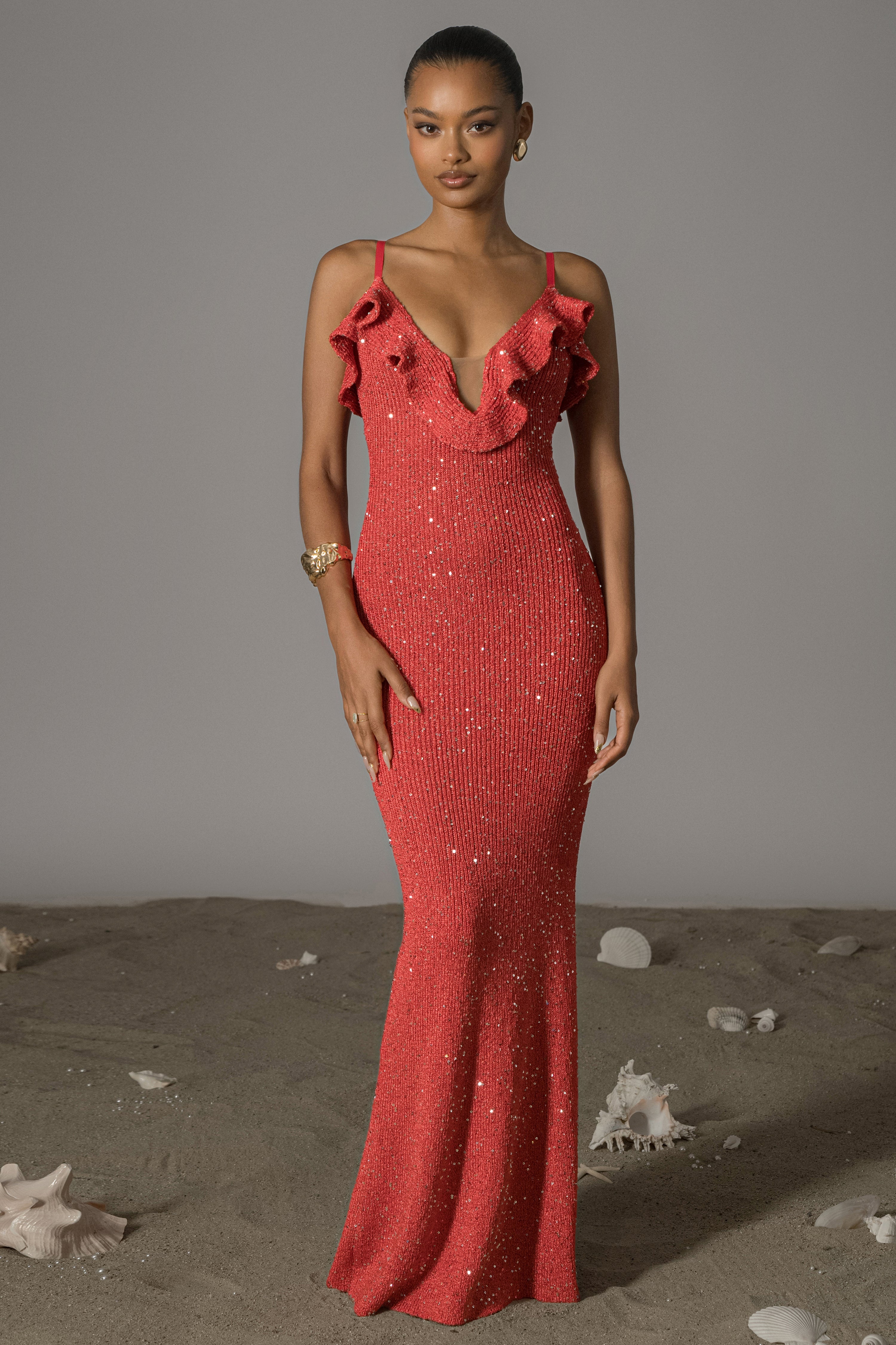 Coral Midnight Sparkle Maxi Dress