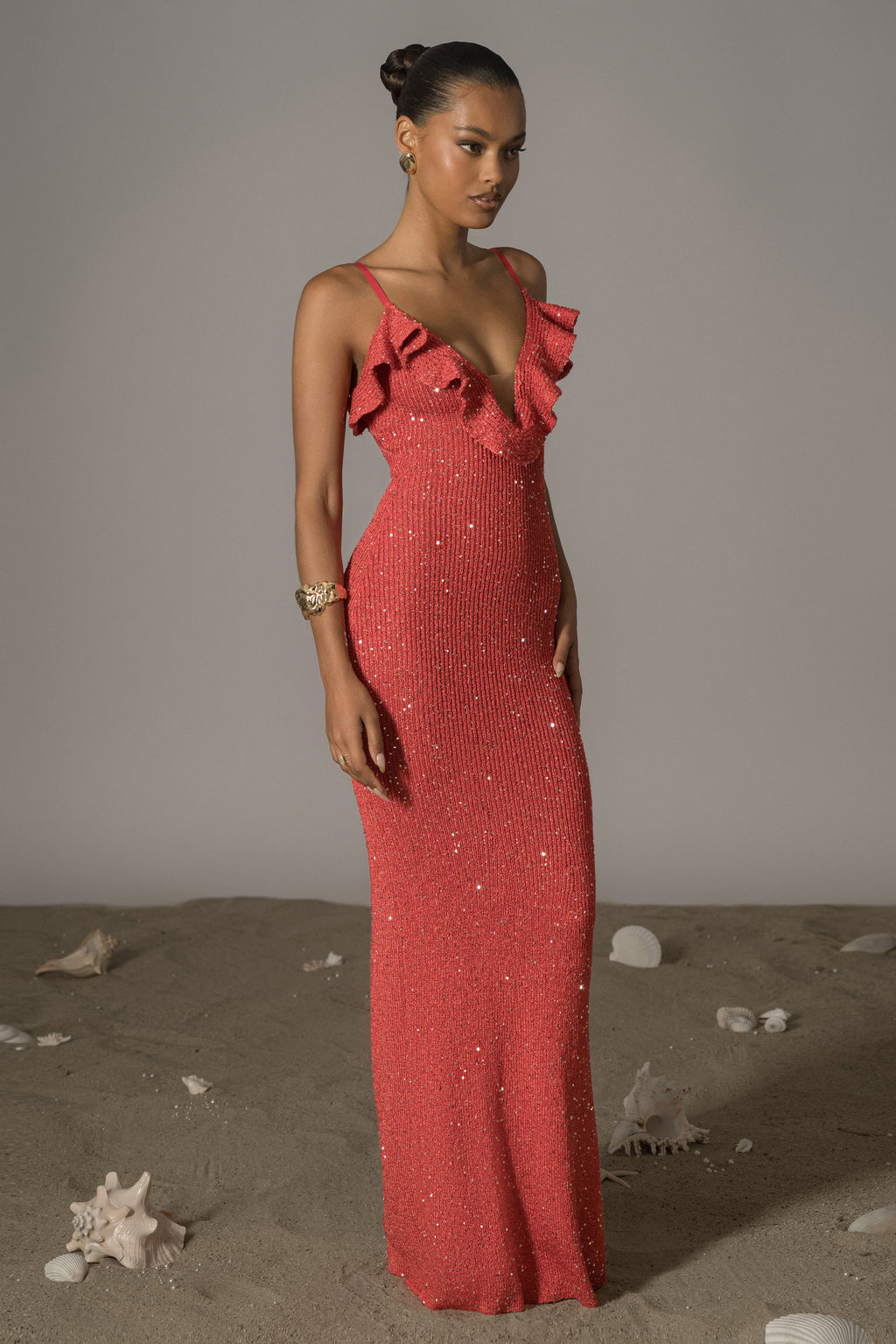 Coral Midnight Sparkle Maxi Dress