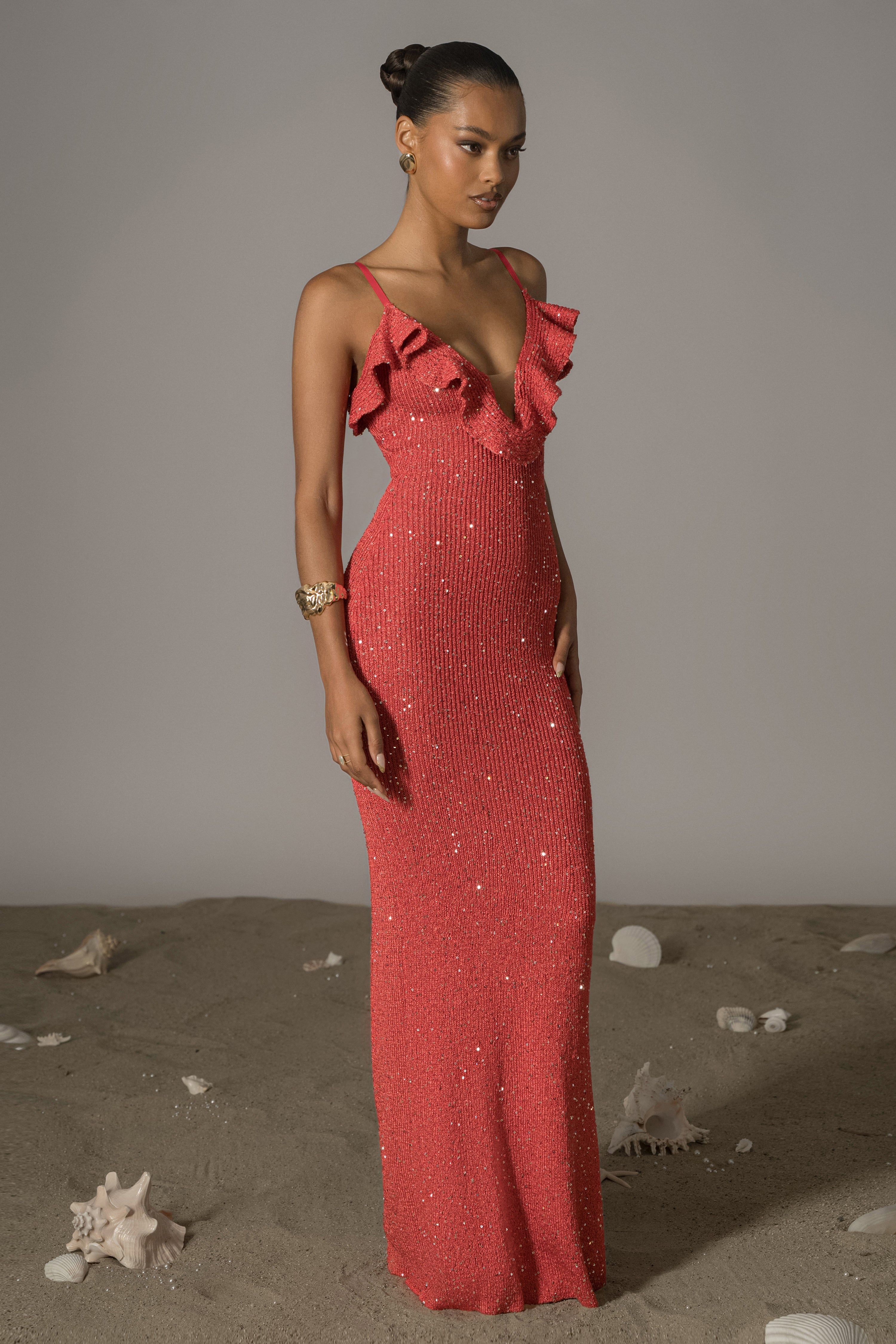 Coral Midnight Sparkle Maxi Dress