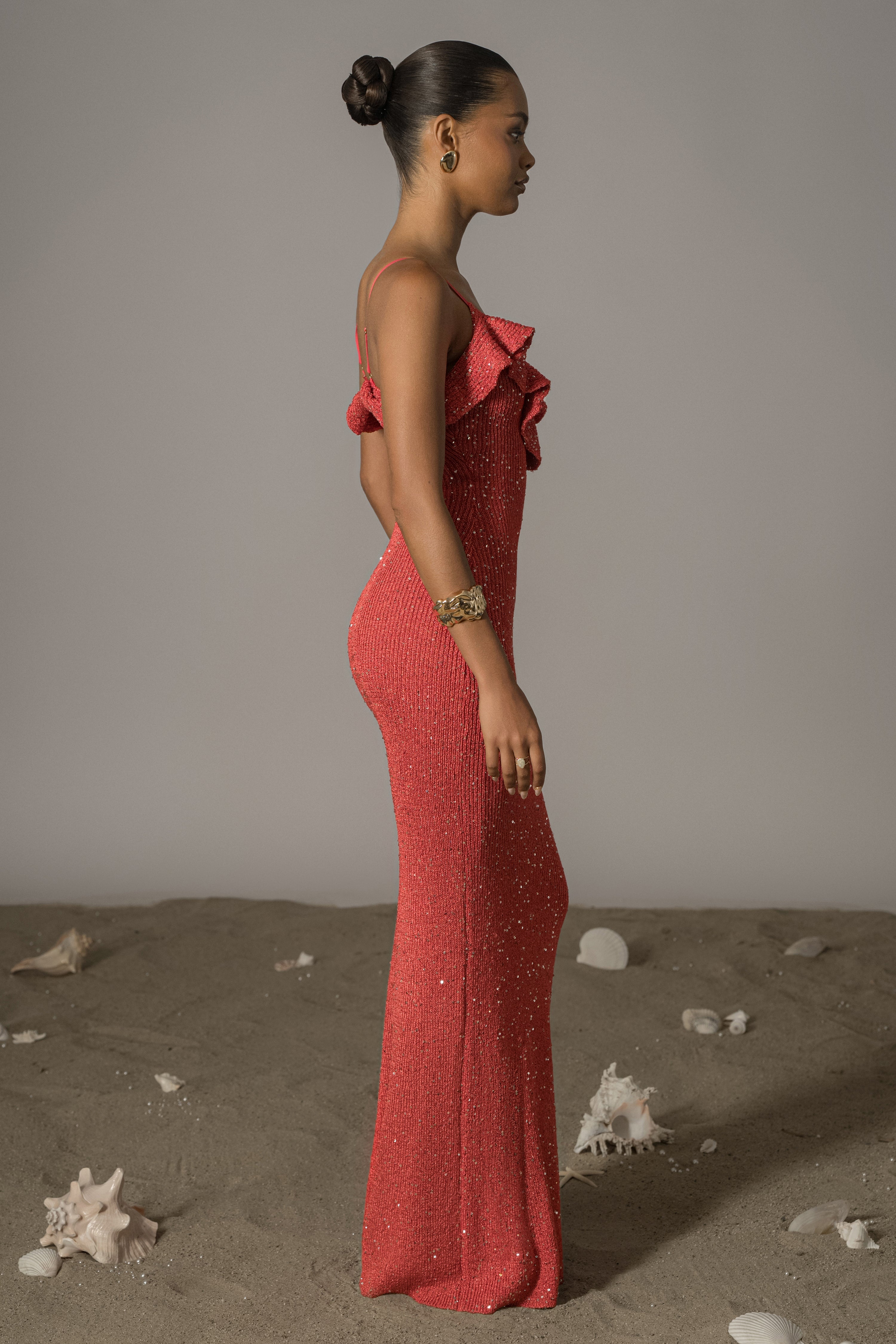 Coral Midnight Sparkle Maxi Dress