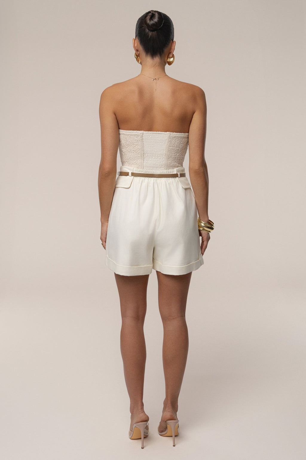 Ivory Belted Cargo Shorts