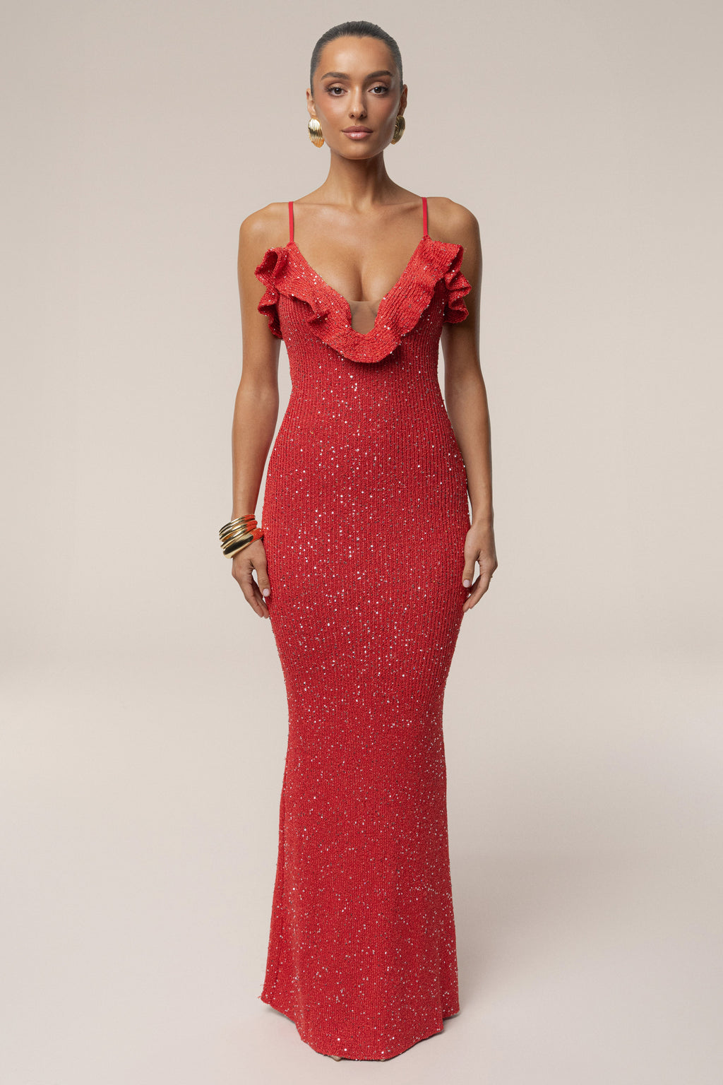 Coral Midnight Sparkle Maxi Dress
