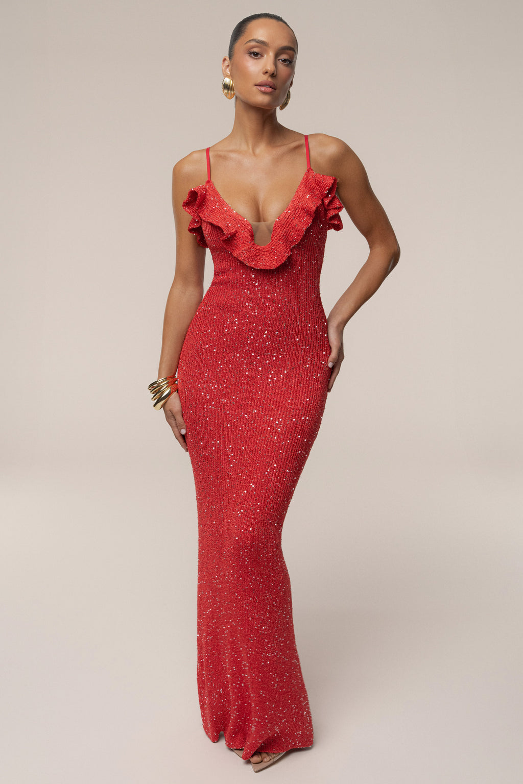 Coral Midnight Sparkle Maxi Dress
