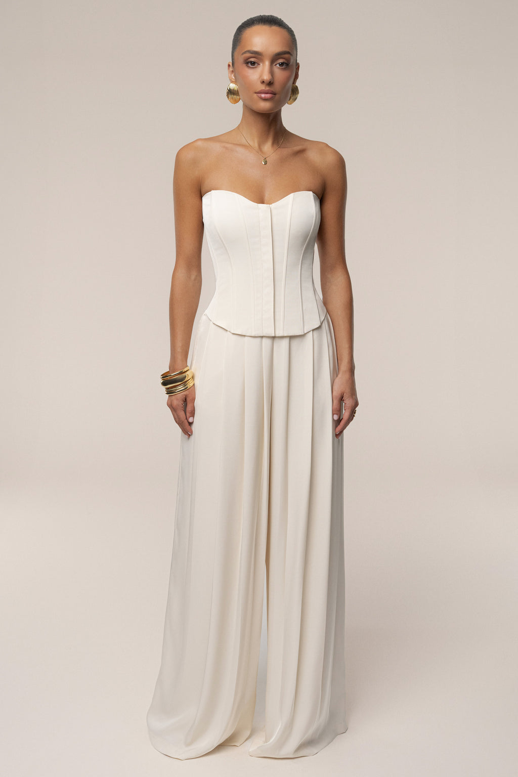 Buttercream Clara Wide Leg Pleated Trousers