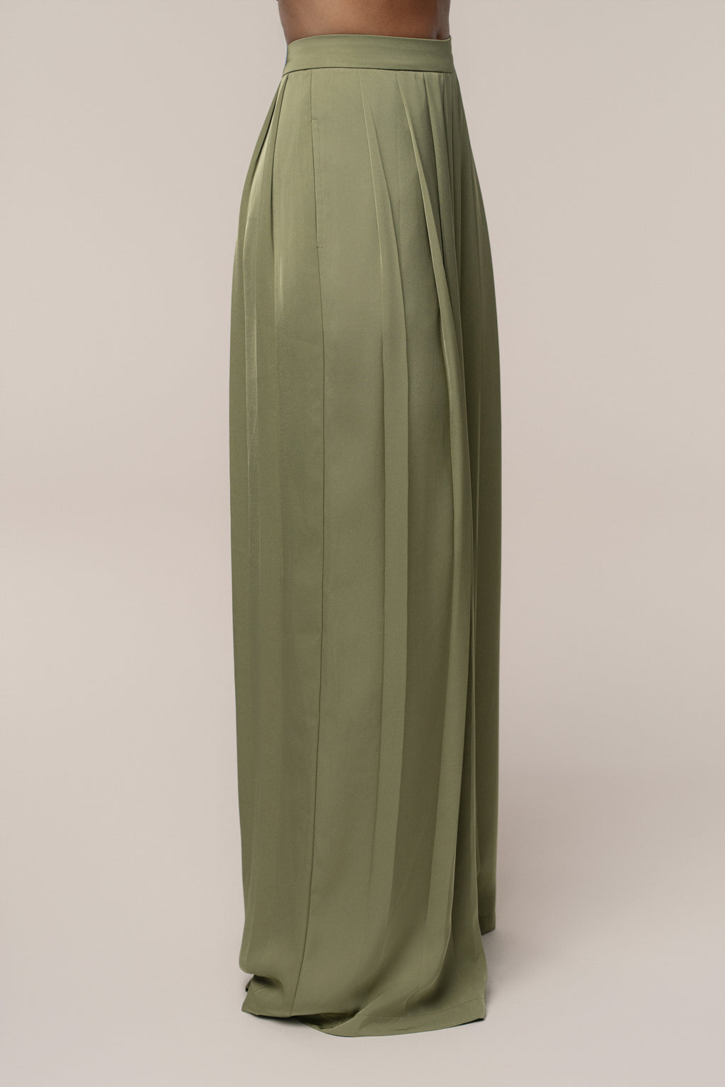 Olive Clara Wide Leg Pleated Trousers
