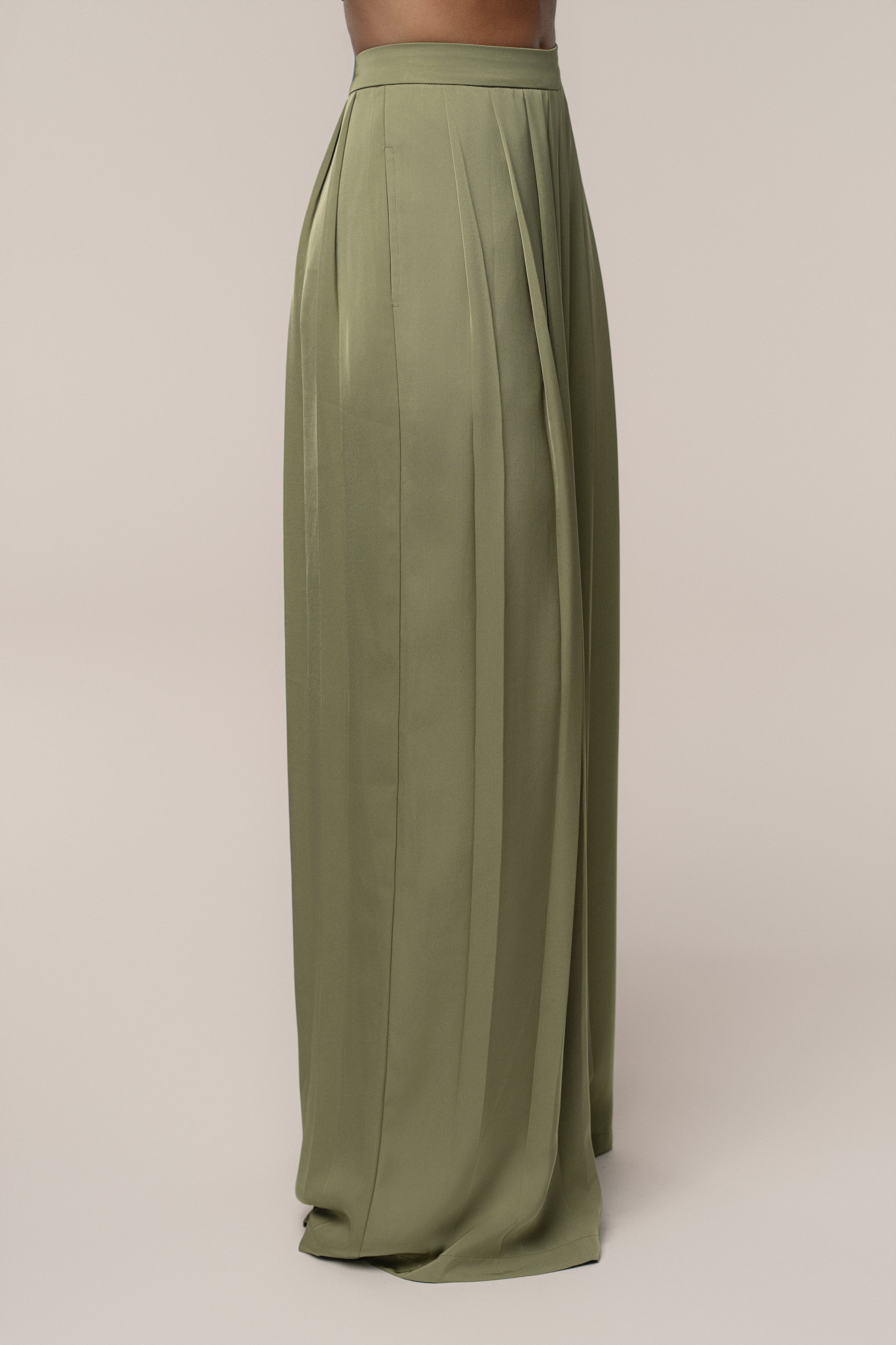 Olive Clara Wide Leg Pleated Trousers