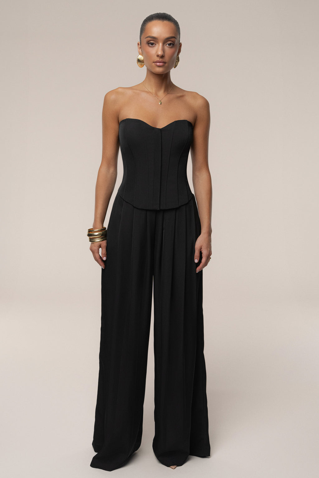 Black Clara Wide Leg Pleated Trousers