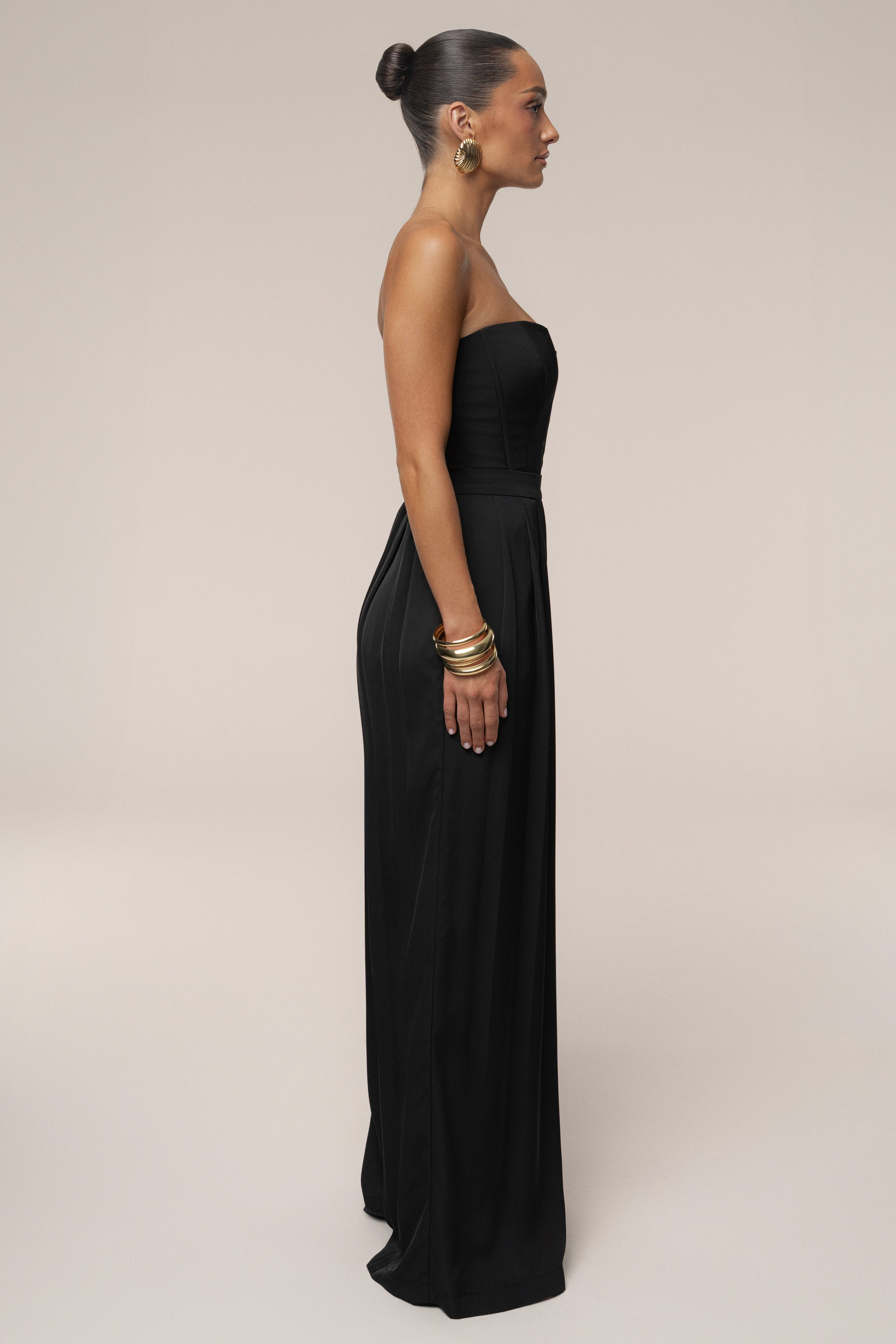 Black Clara Wide Leg Pleated Trousers