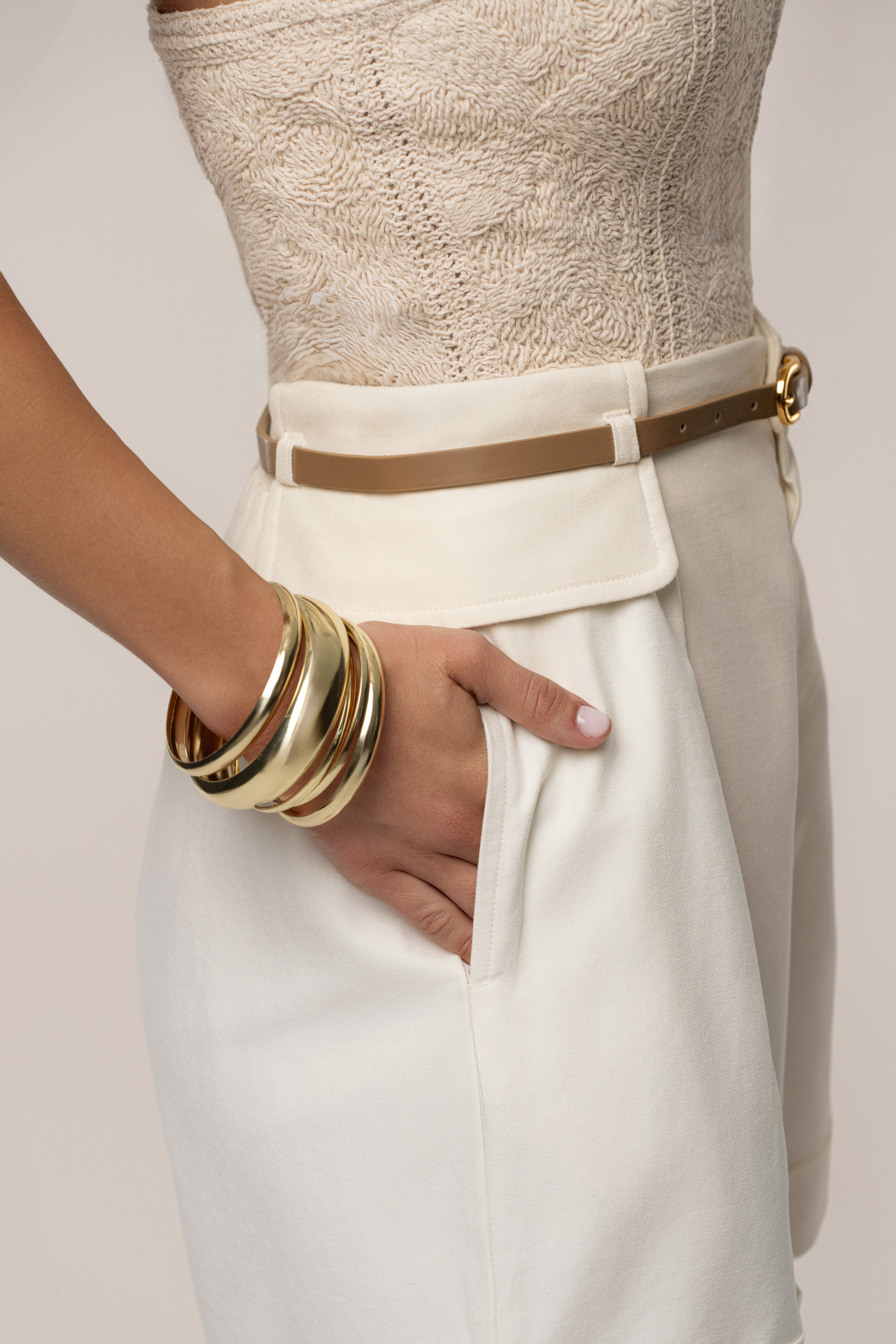 Ivory Belted Cargo Shorts