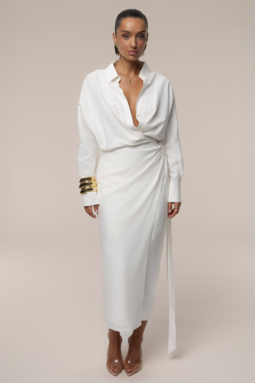 Ivory Skyline Wrap Midi Dress