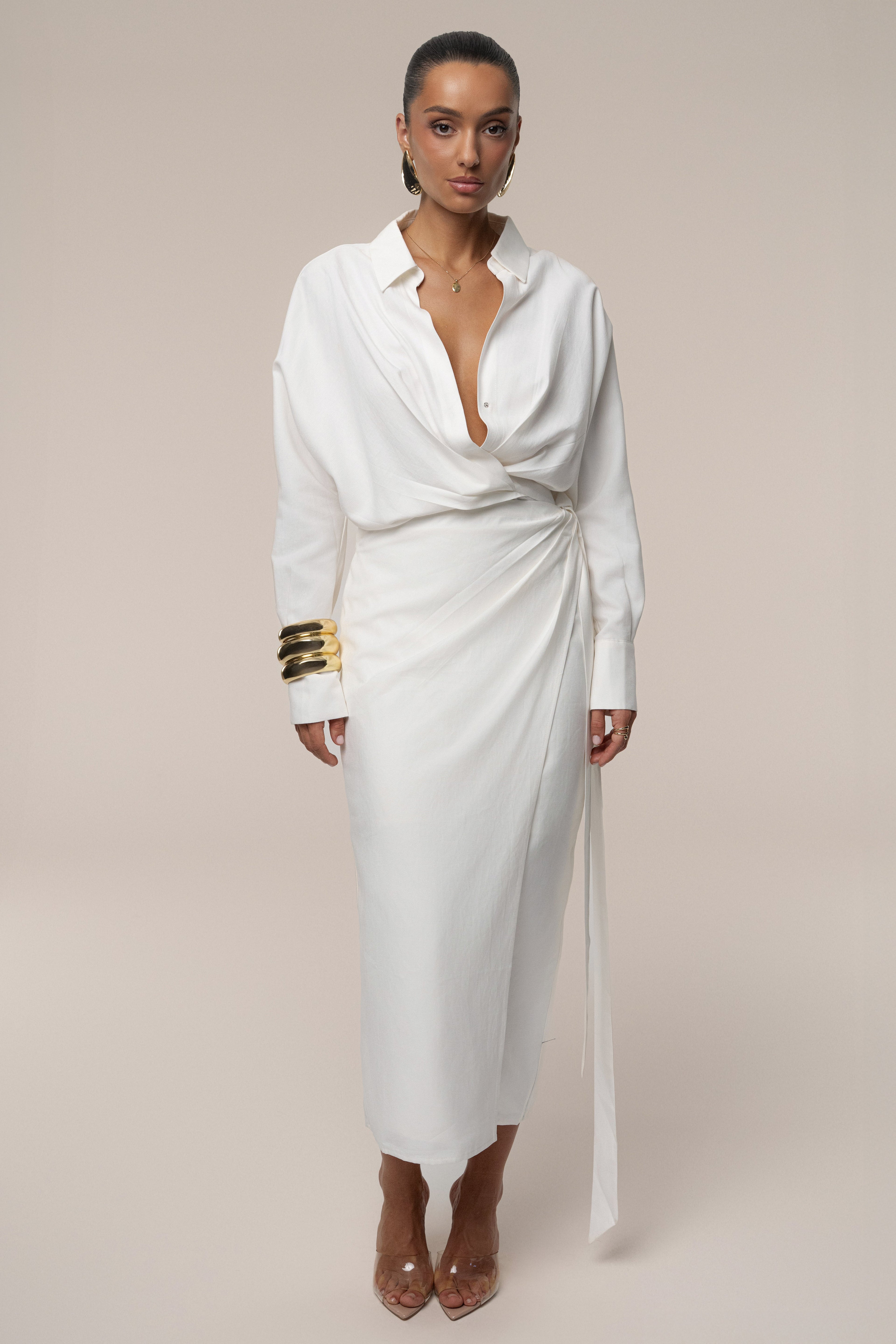 Ivory Skyline Wrap Midi Dress