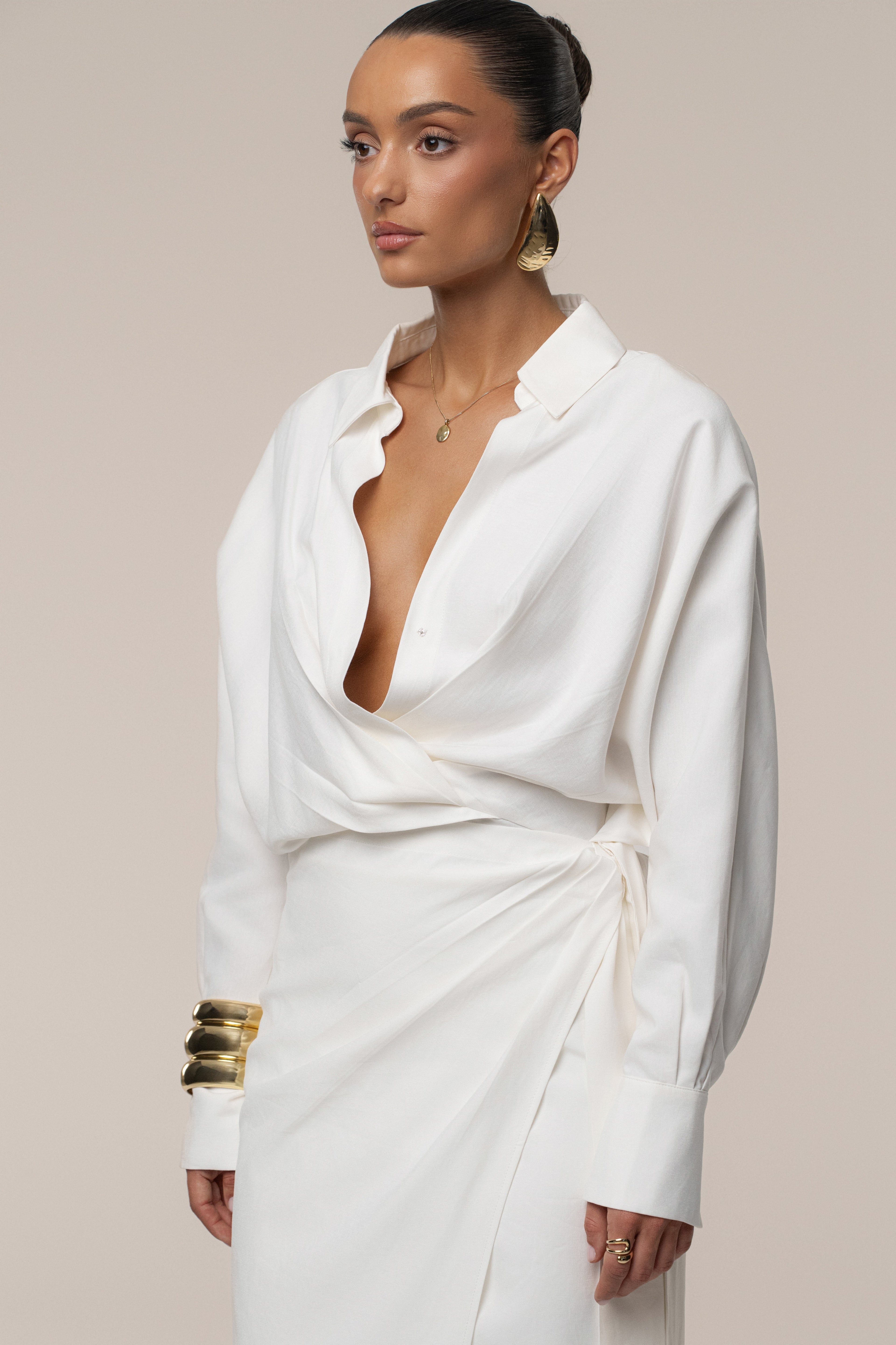 Ivory Skyline Wrap Midi Dress