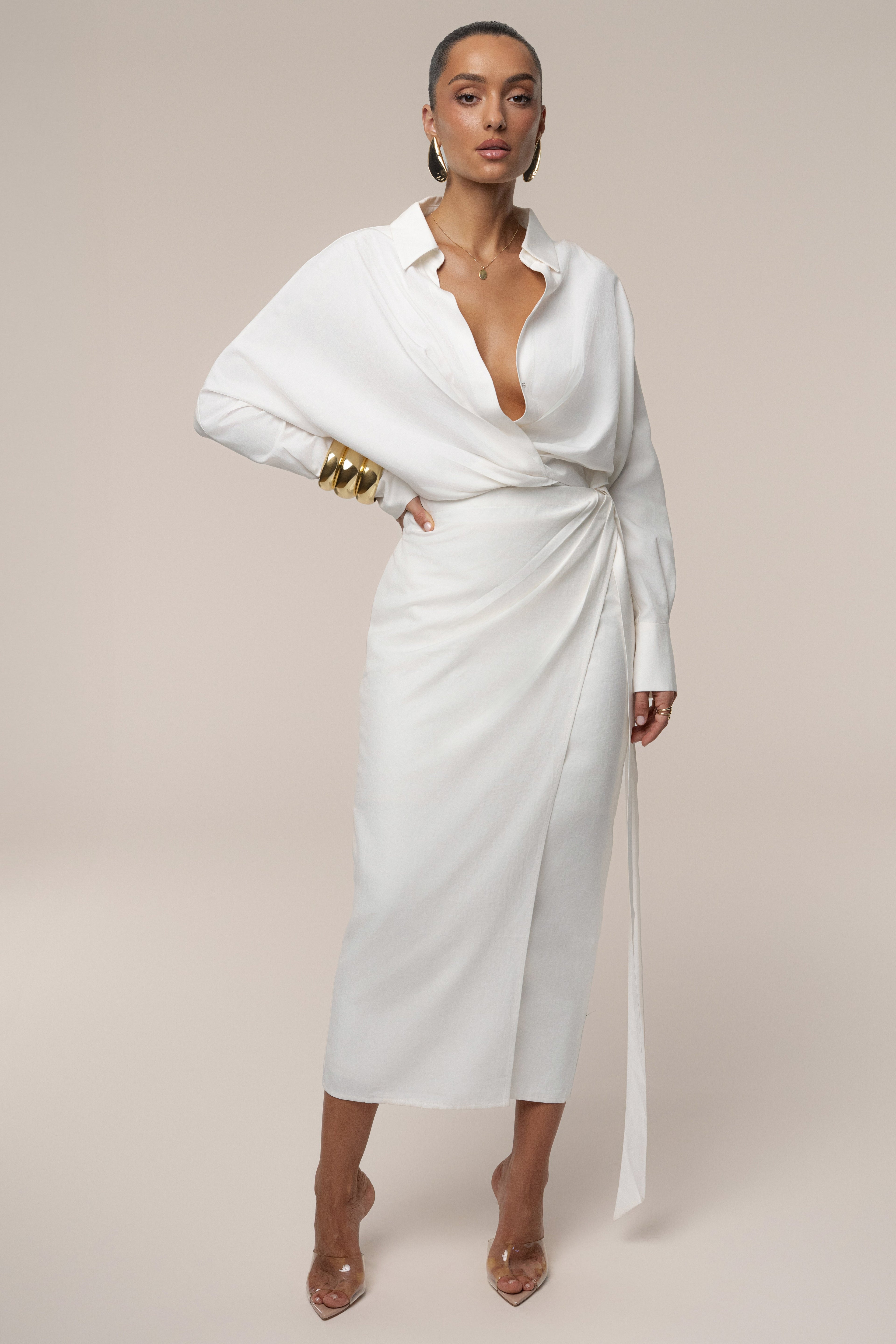 Ivory Skyline Wrap Midi Dress